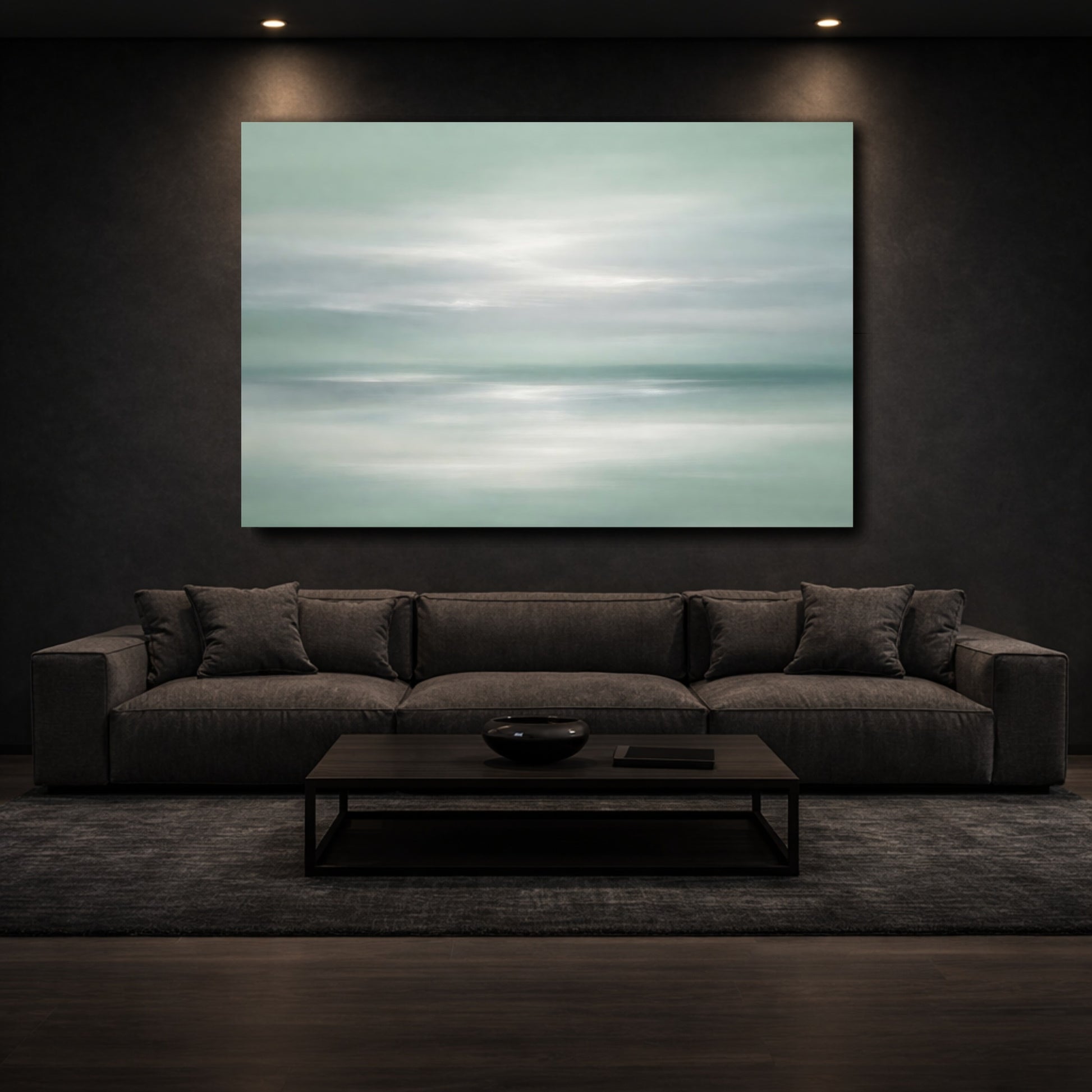 Mockup 2. Nature Seascape Misty Green Seascape shown as stretched canvas wall art