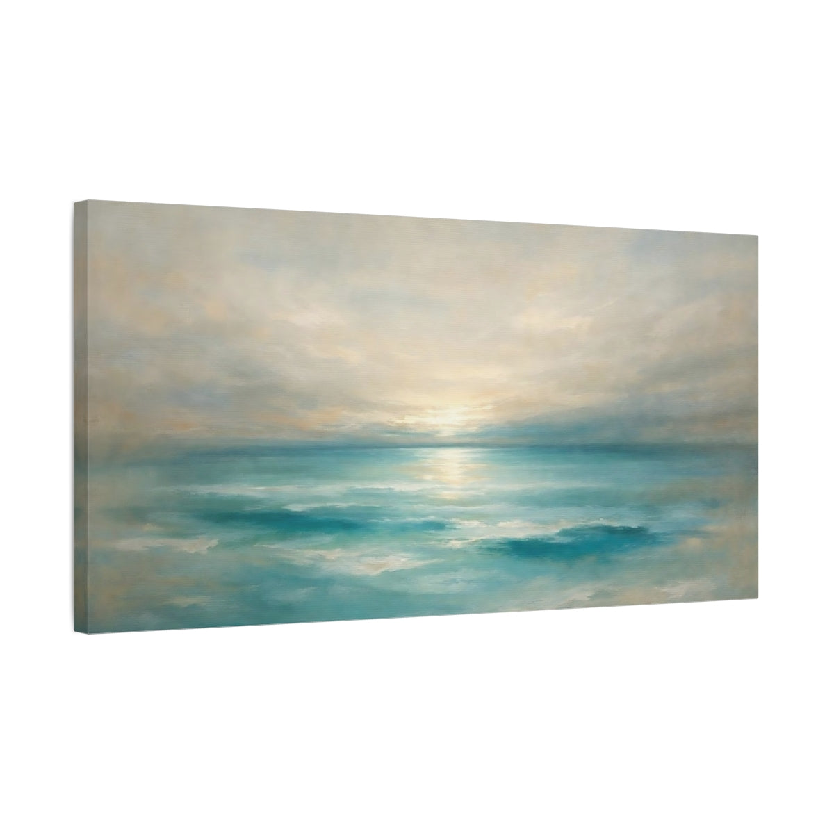 Side Mockup 2. Nature Seascape Teal Ocean shown as stretched canvas wall art