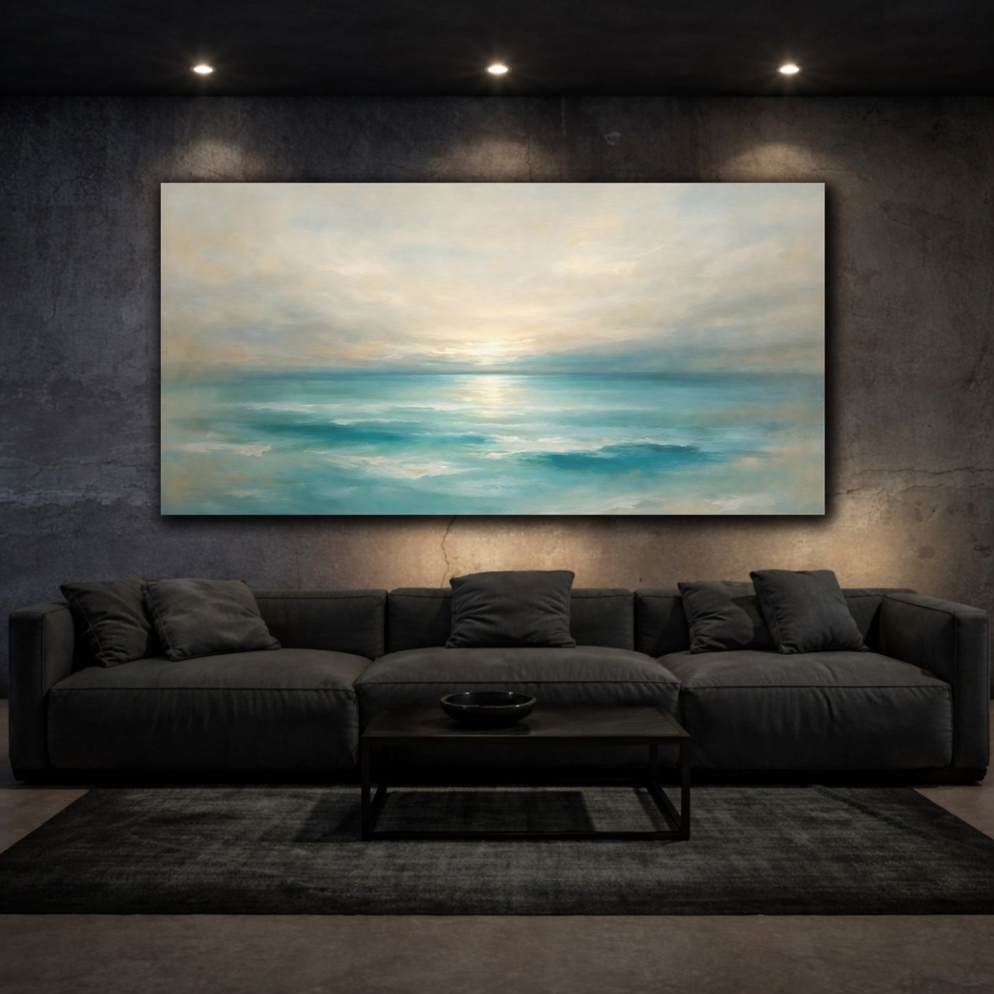 Mockup 2. Nature Seascape Teal Ocean shown as stretched canvas wall art