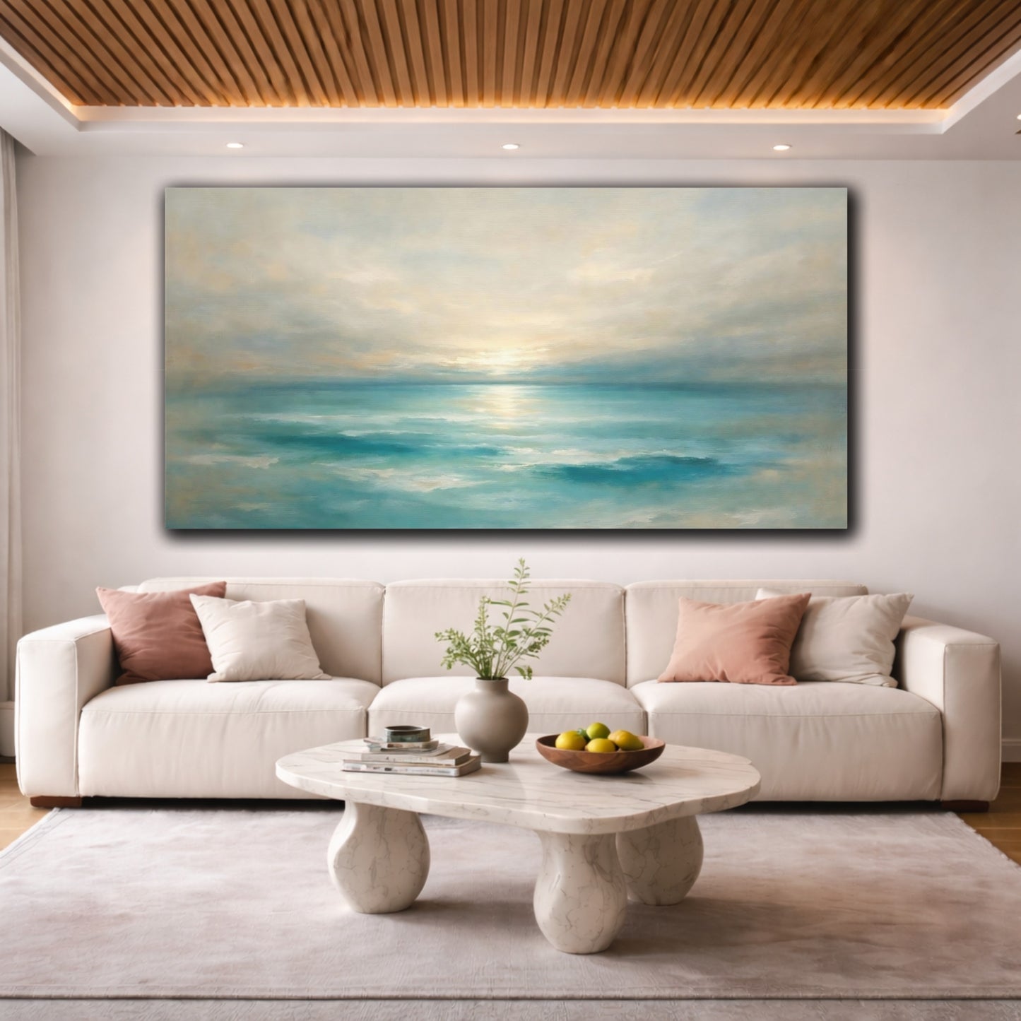 Mockup 3. Nature Seascape Teal Ocean shown as stretched canvas wall art