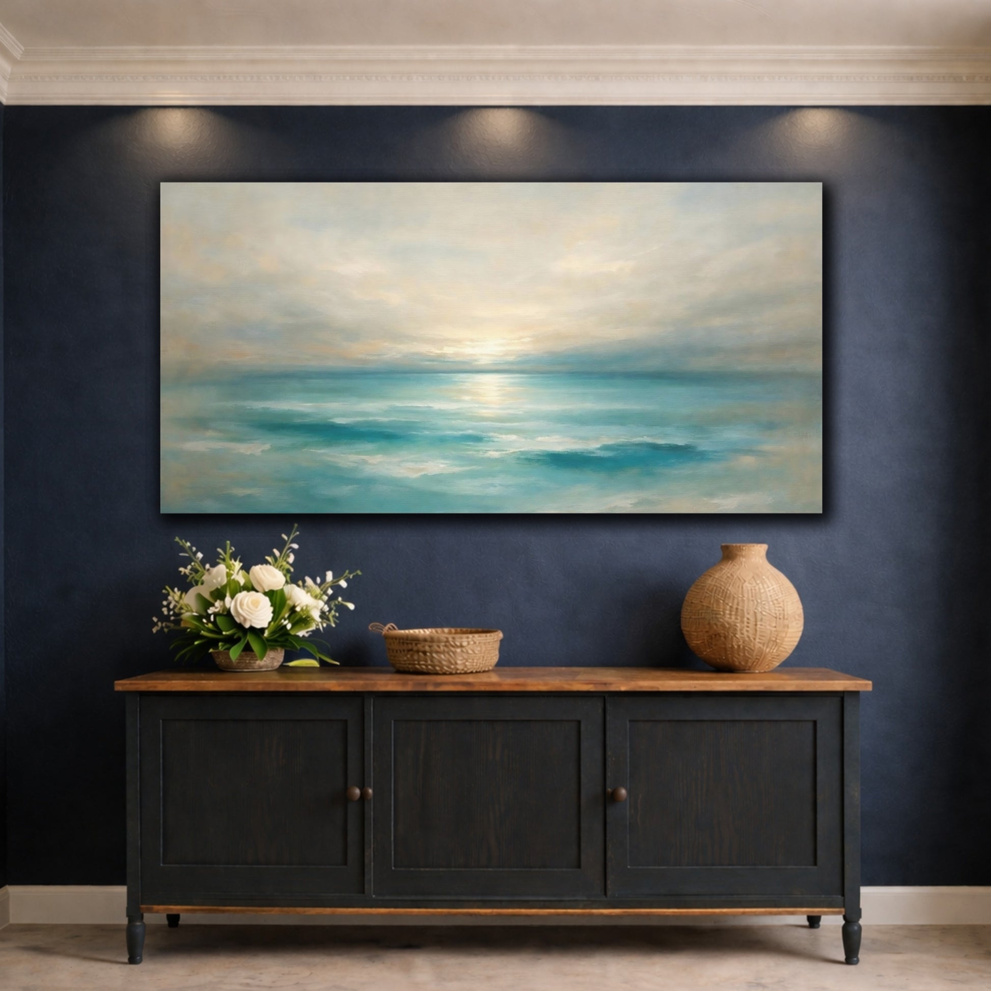 Mockup 4. Nature Seascape Teal Ocean shown as stretched canvas wall art