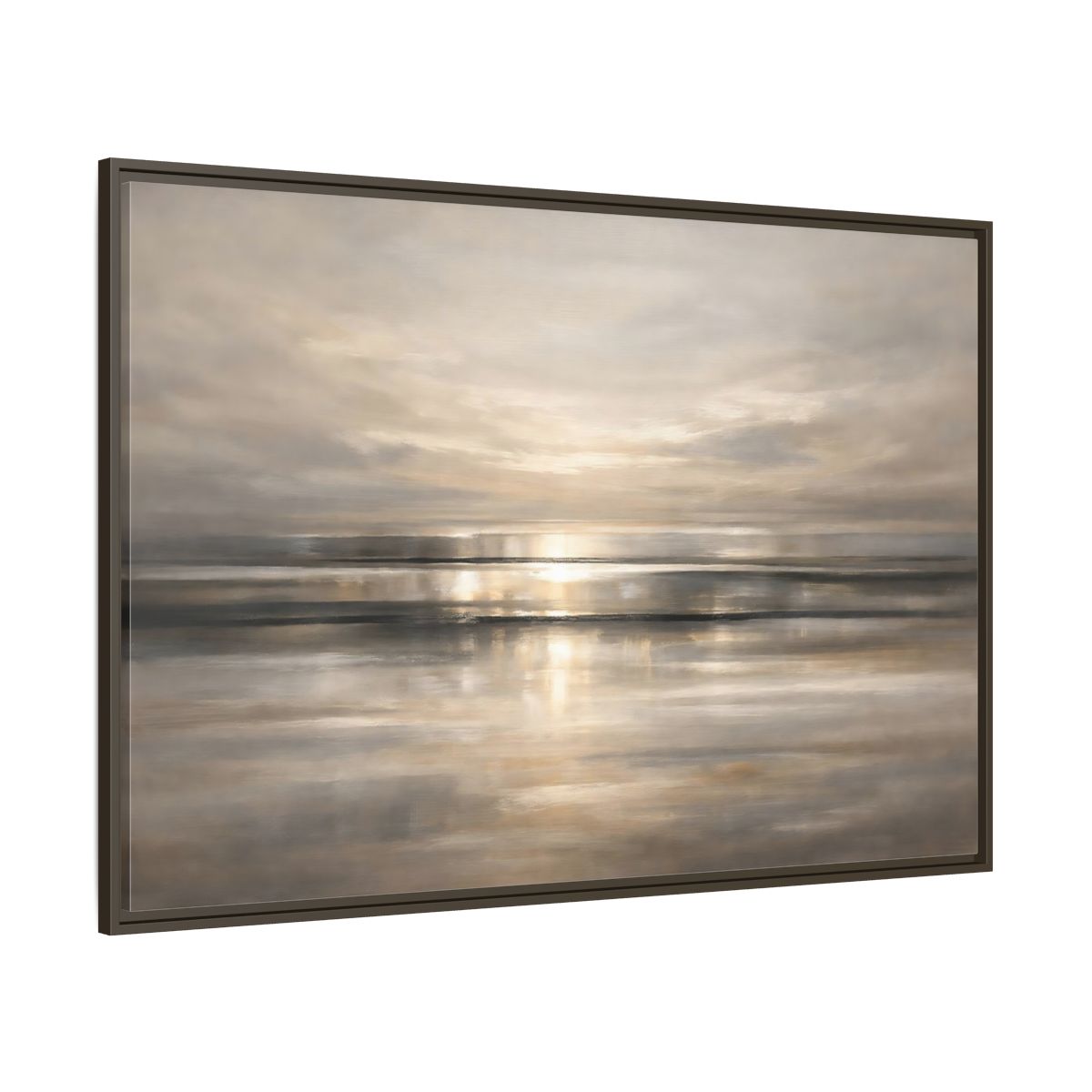 Main Mockup. Nature Seascape Warm Gray Sunset shown as stretched canvas wall art