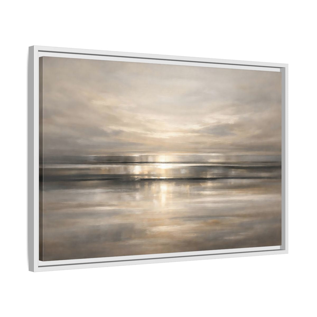 Side Mockup 10. Nature Seascape Warm Gray Sunset shown as stretched canvas wall art