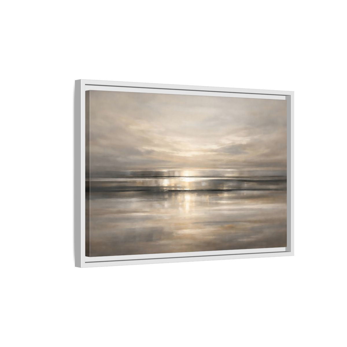 Side Mockup 1. Nature Seascape Warm Gray Sunset shown as stretched canvas wall art