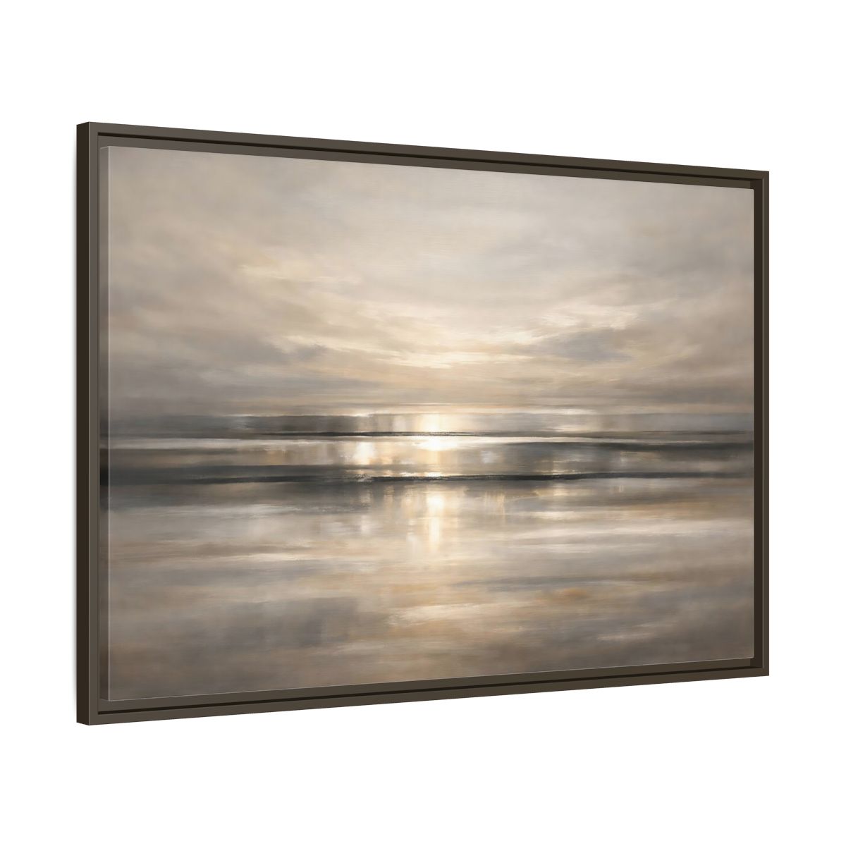 Side Mockup 9. Nature Seascape Warm Gray Sunset shown as stretched canvas wall art
