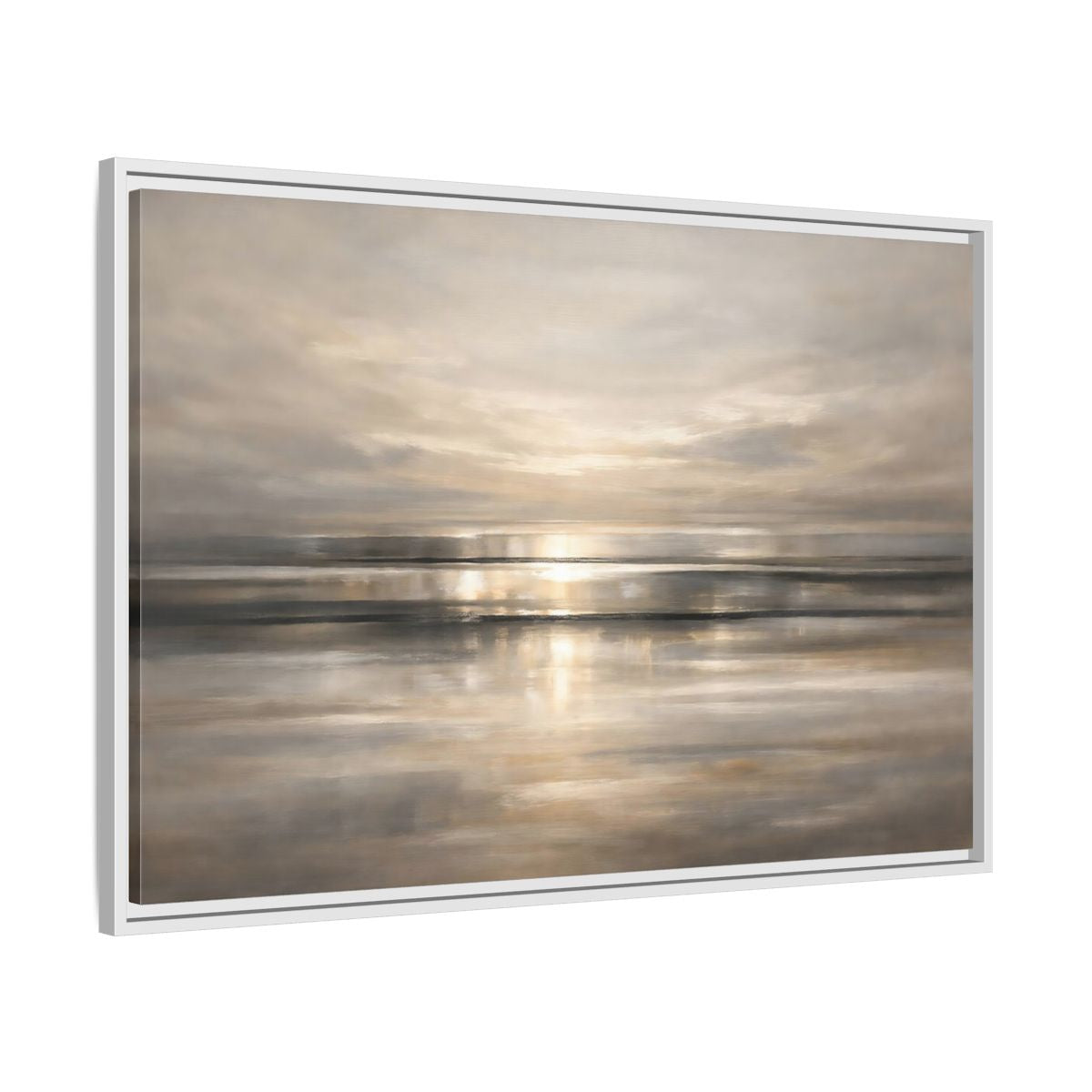 Side Mockup 8. Nature Seascape Warm Gray Sunset shown as stretched canvas wall art