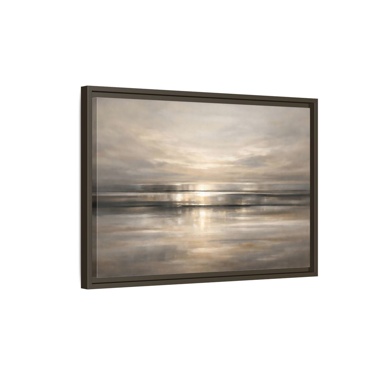 Side Mockup 2. Nature Seascape Warm Gray Sunset shown as stretched canvas wall art