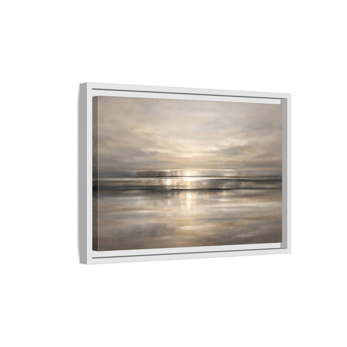 Side Mockup 4. Nature Seascape Warm Gray Sunset shown as stretched canvas wall art
