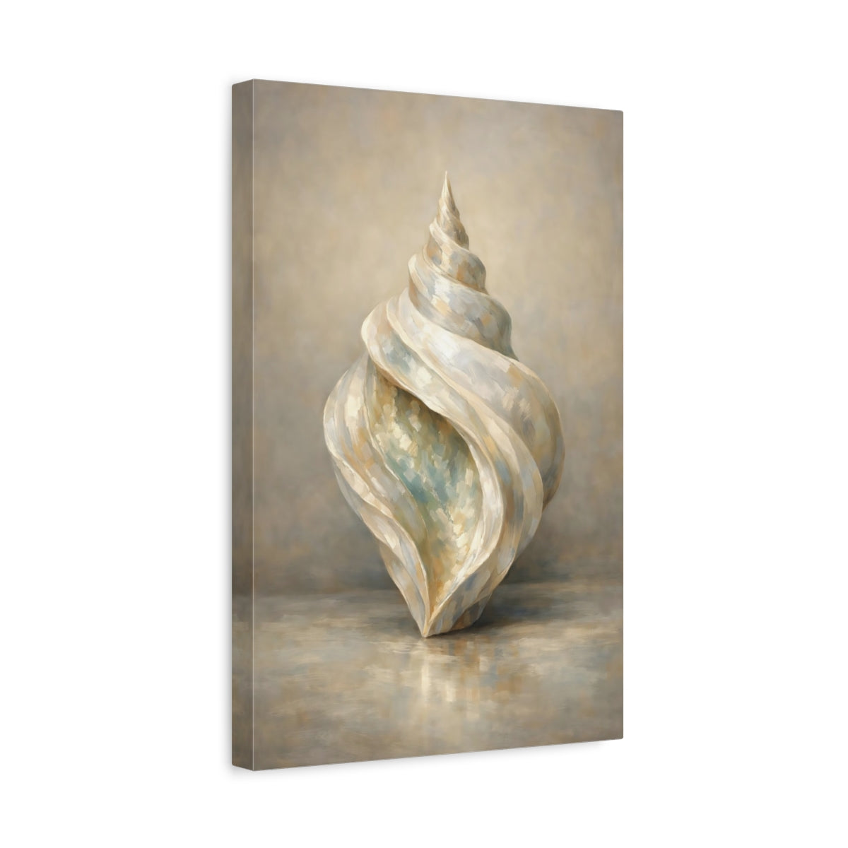 Side Mockup 4. Nature Seashell Seashell Neutral Tones shown as stretched canvas wall art