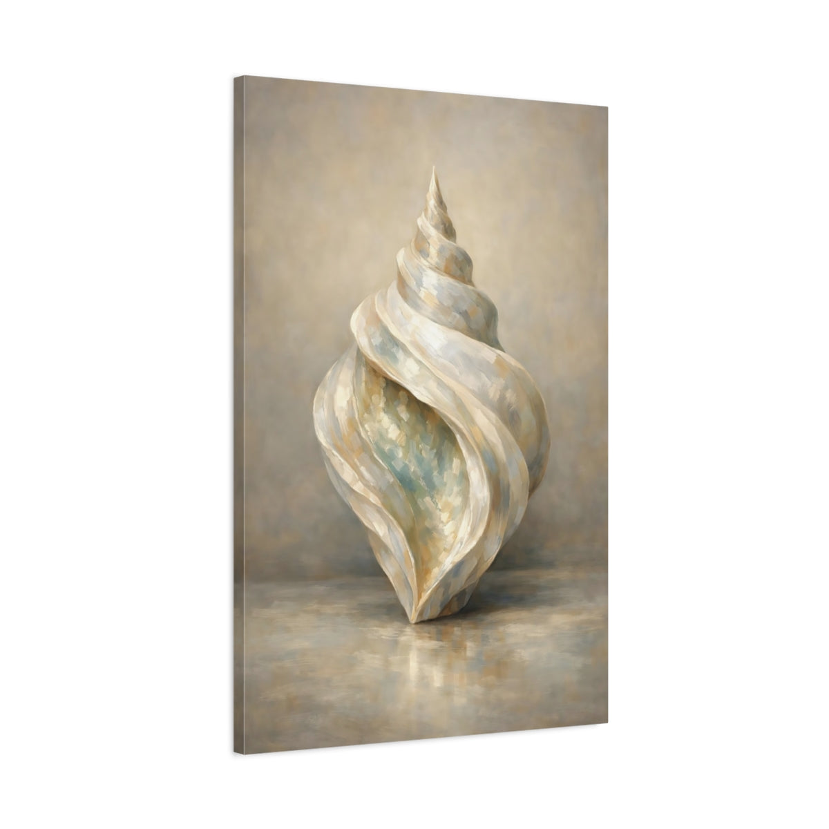 Side Mockup 1. Nature Seashell Seashell Neutral Tones shown as stretched canvas wall art