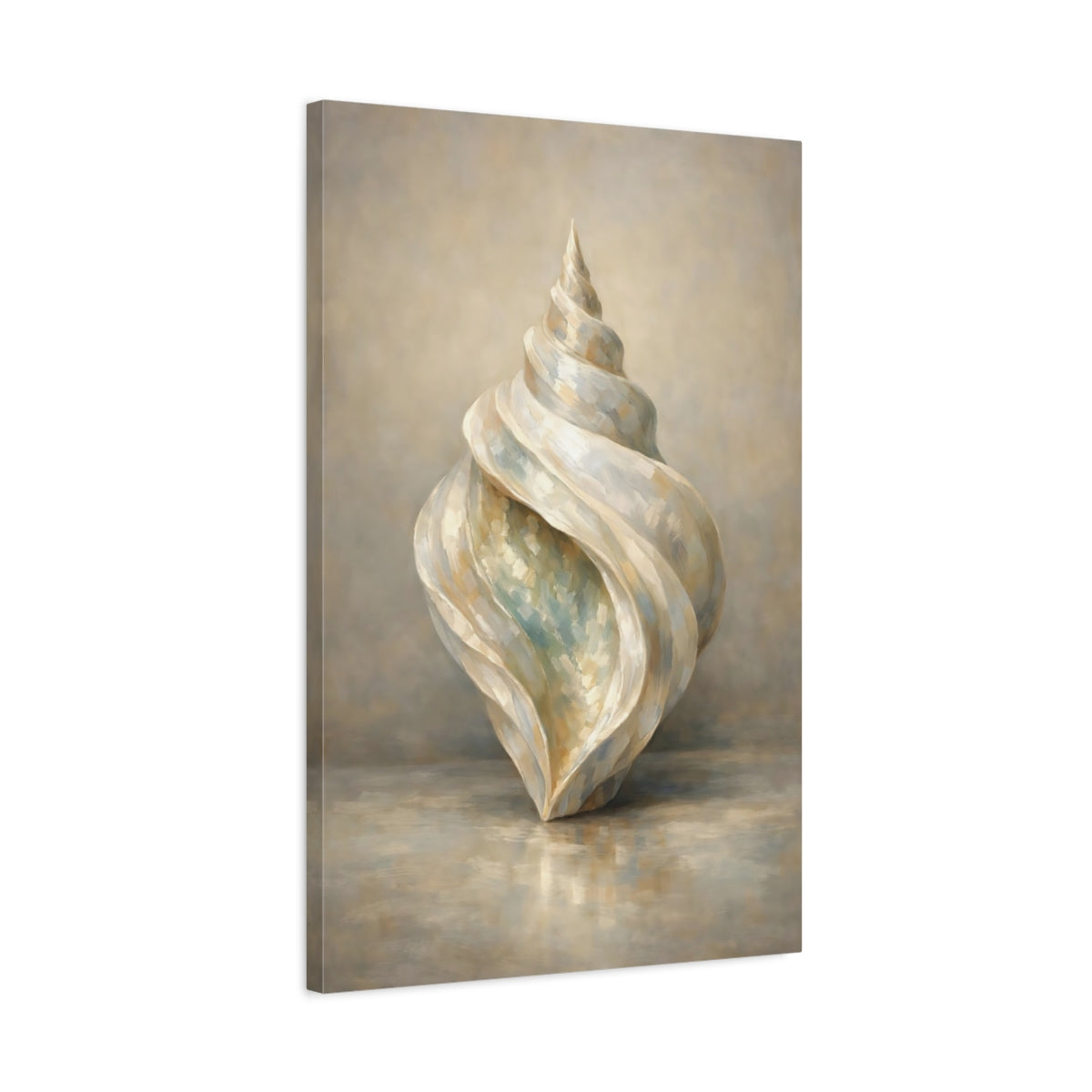 Side Mockup 2. Nature Seashell Seashell Neutral Tones shown as stretched canvas wall art