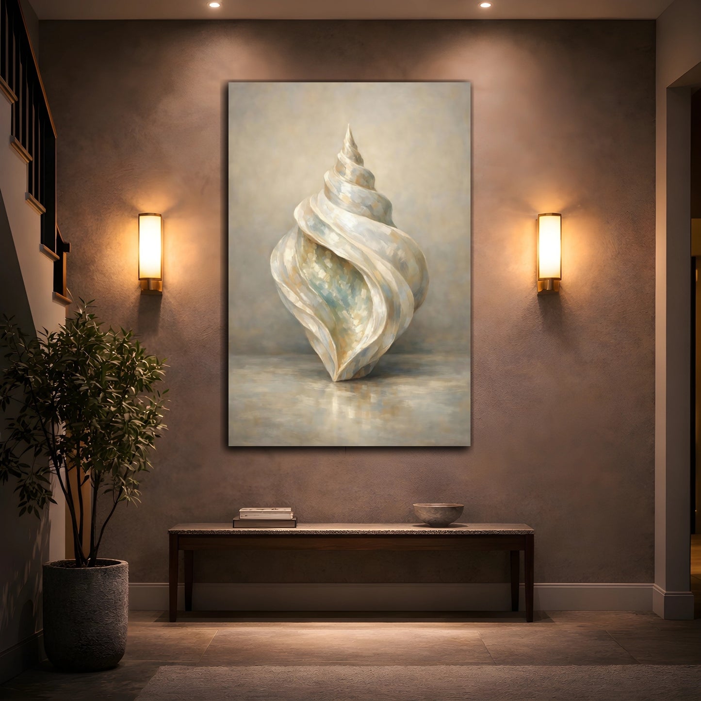 Mockup 3. Nature Seashell Seashell Neutral Tones shown as stretched canvas wall art
