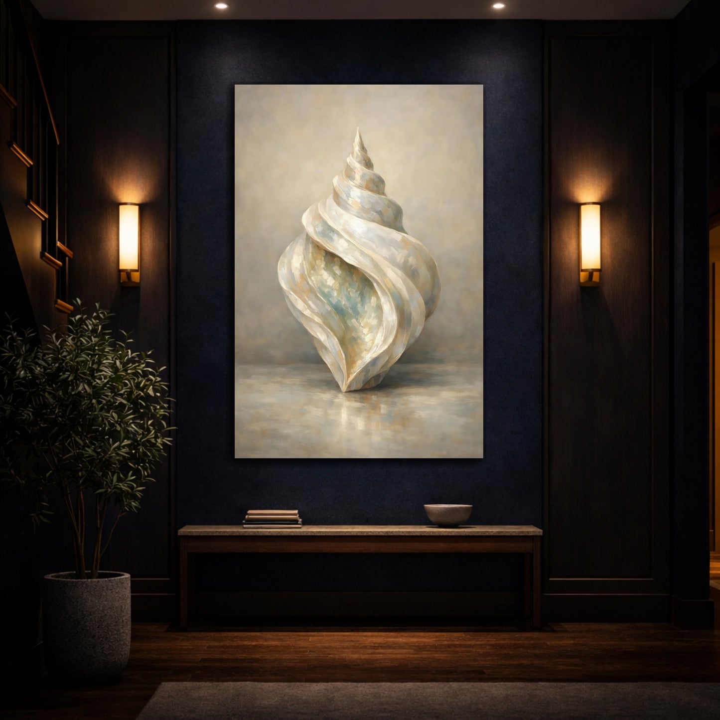 Mockup 4. Nature Seashell Seashell Neutral Tones shown as stretched canvas wall art
