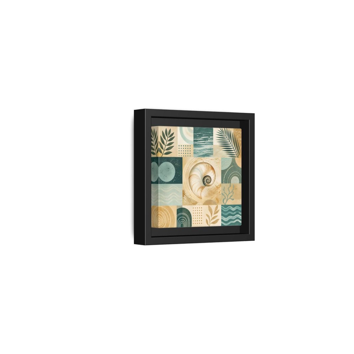 Nature Seashell Teal Gold Coastal Framed Canvas Print – Living Room, Above Sofa - YesArtYes