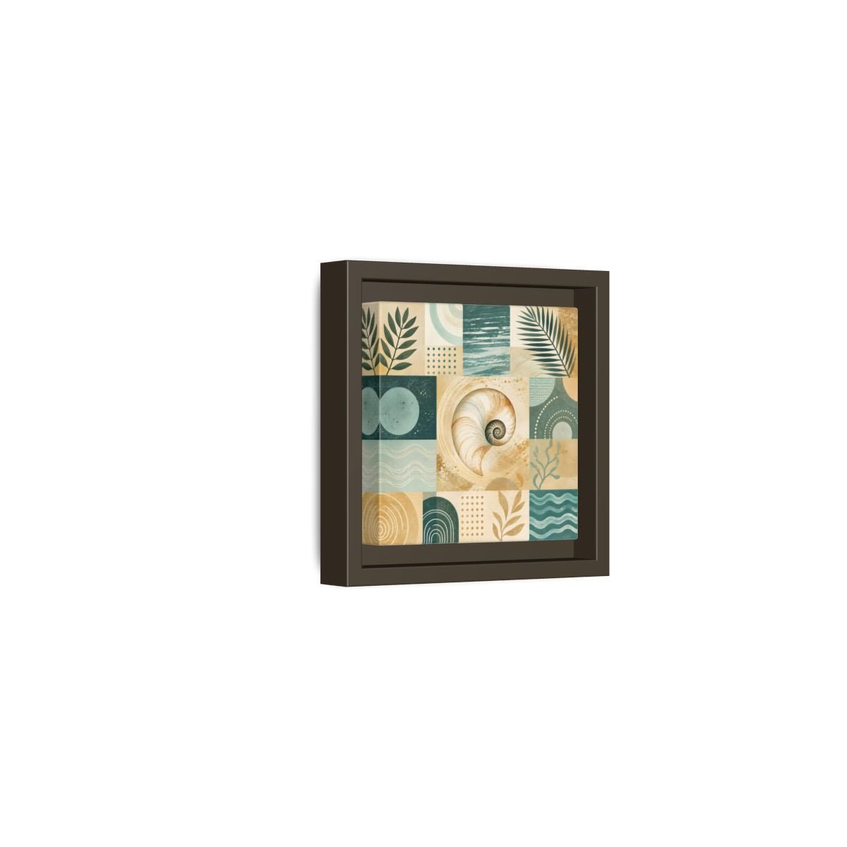 Nature Seashell Teal Gold Coastal Framed Canvas Print – Living Room, Above Sofa - YesArtYes