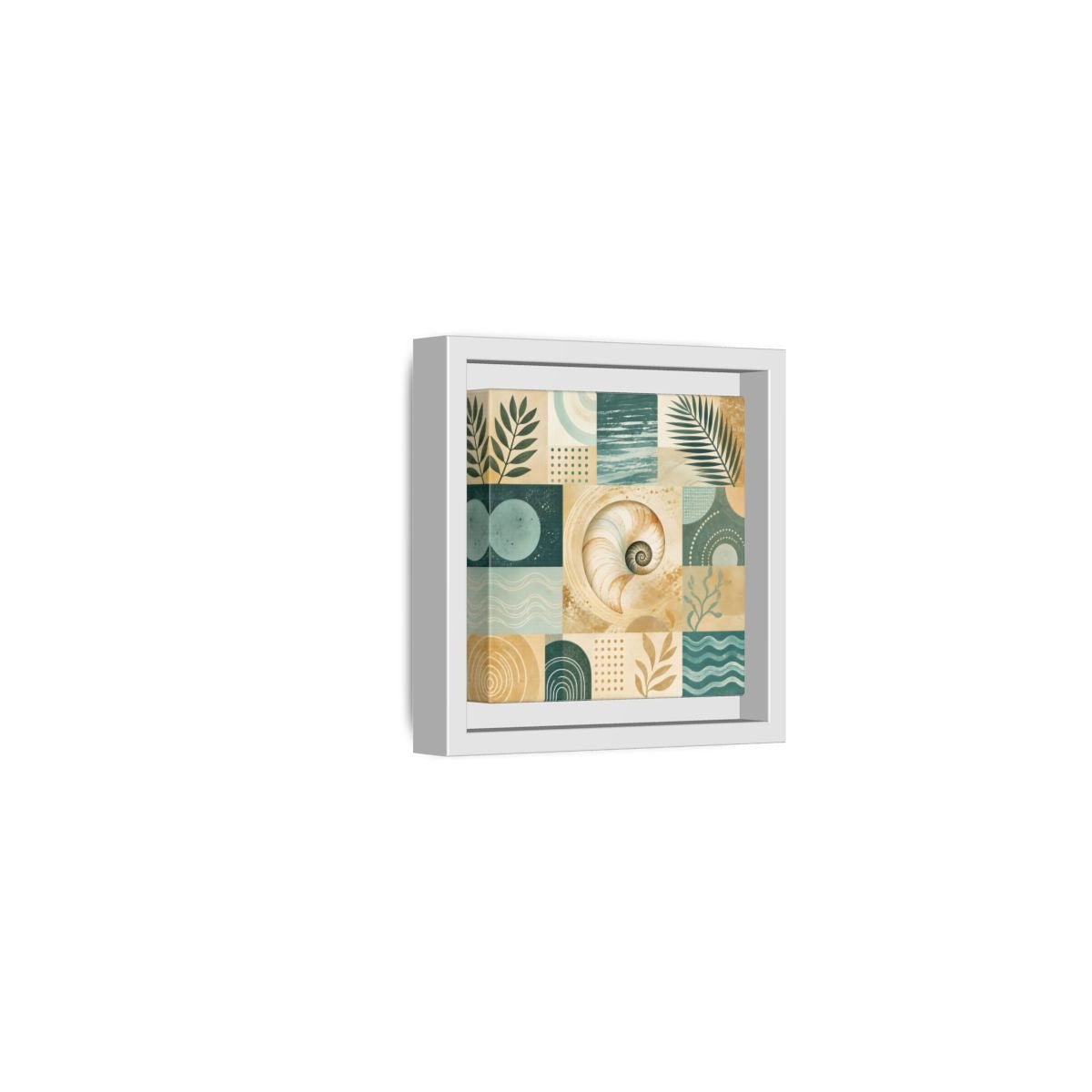 Nature Seashell Teal Gold Coastal Framed Canvas Print – Living Room, Above Sofa - YesArtYes