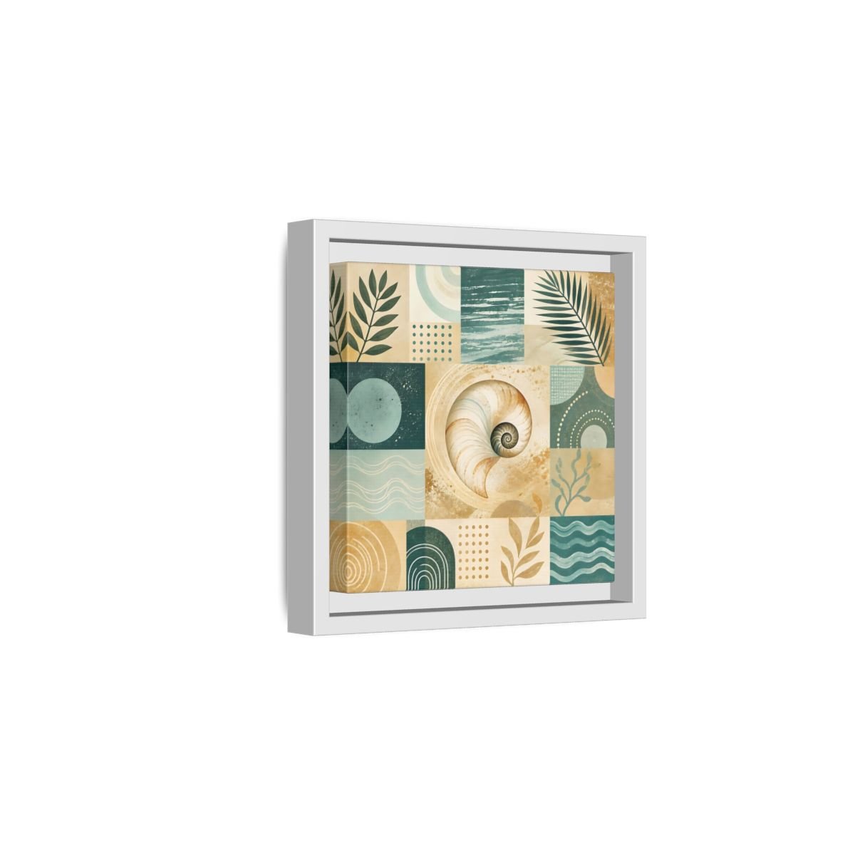 Nature Seashell Teal Gold Coastal Framed Canvas Print – Living Room, Above Sofa - YesArtYes