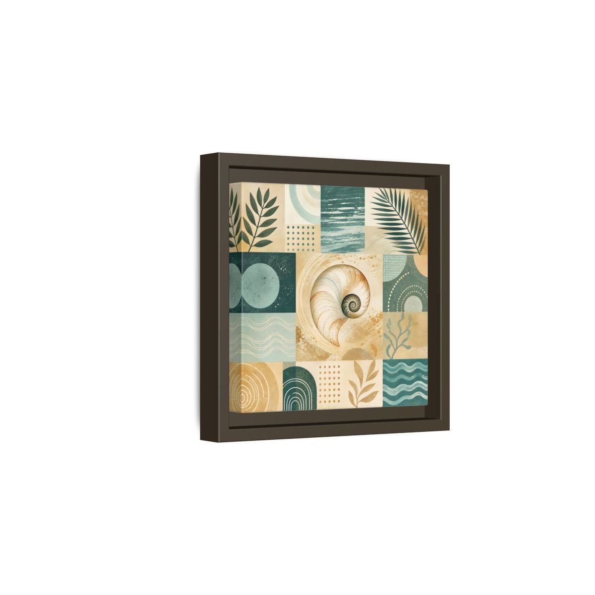 Nature Seashell Teal Gold Coastal Framed Canvas Print – Living Room, Above Sofa - YesArtYes