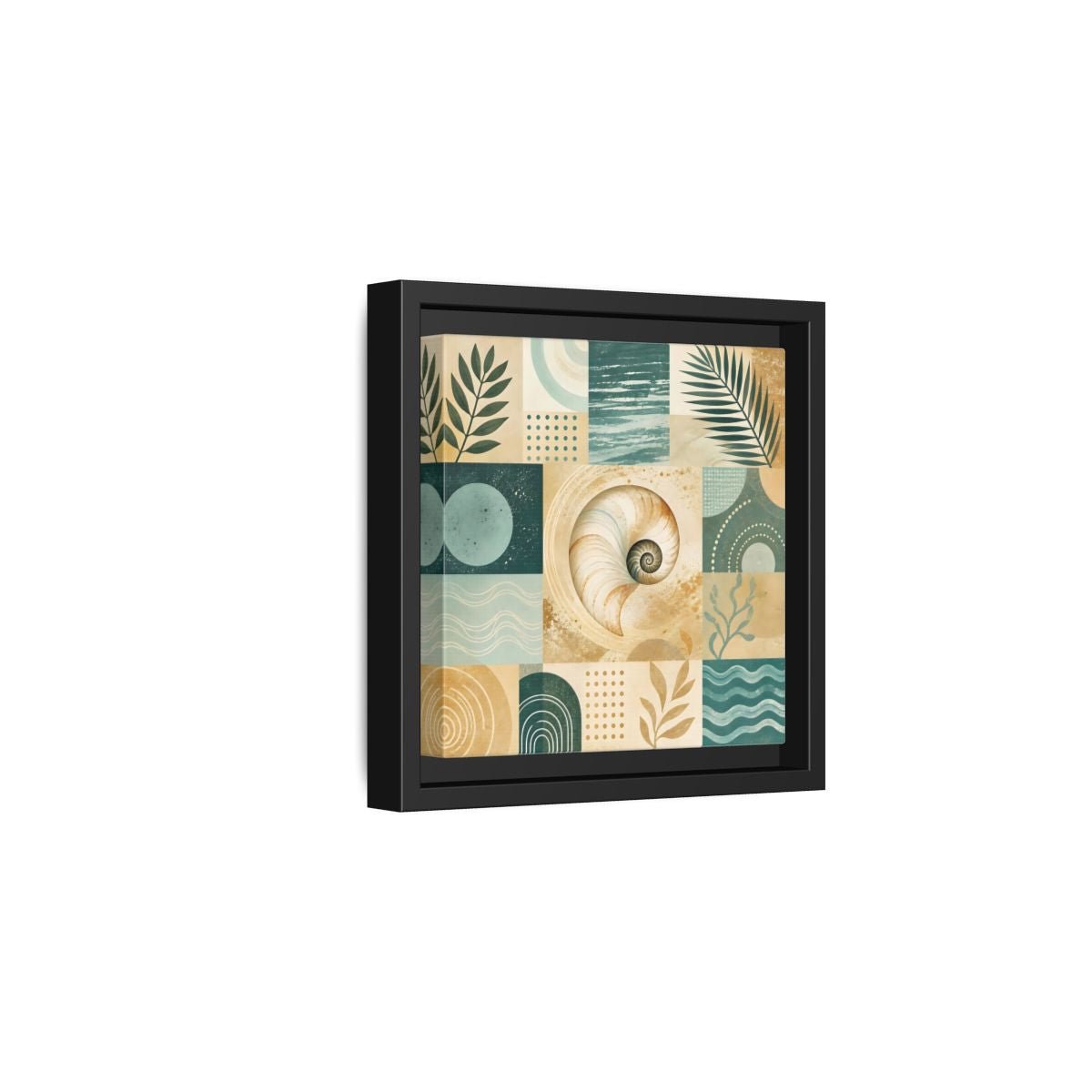 Nature Seashell Teal Gold Coastal Framed Canvas Print – Living Room, Above Sofa - YesArtYes