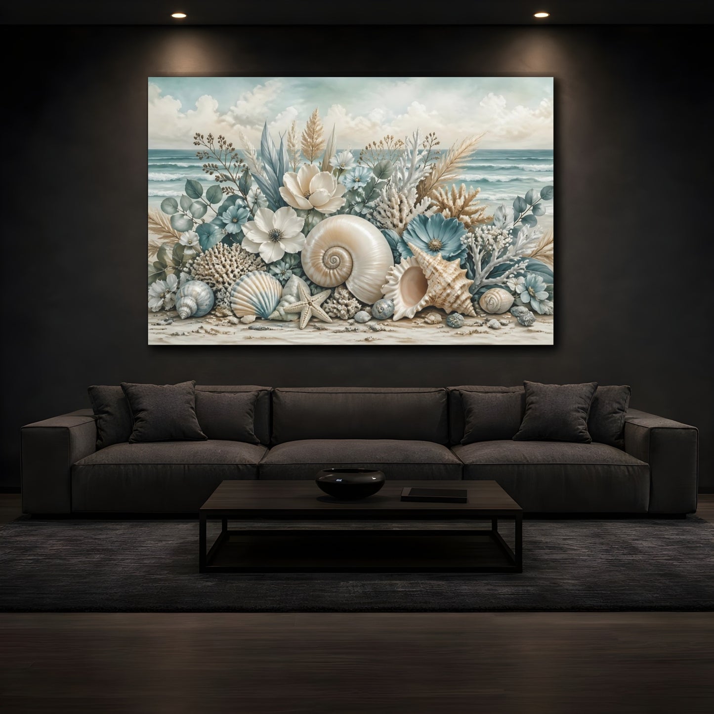Mockup 4. Nature Seashells Coastal Seashells shown as stretched canvas wall art