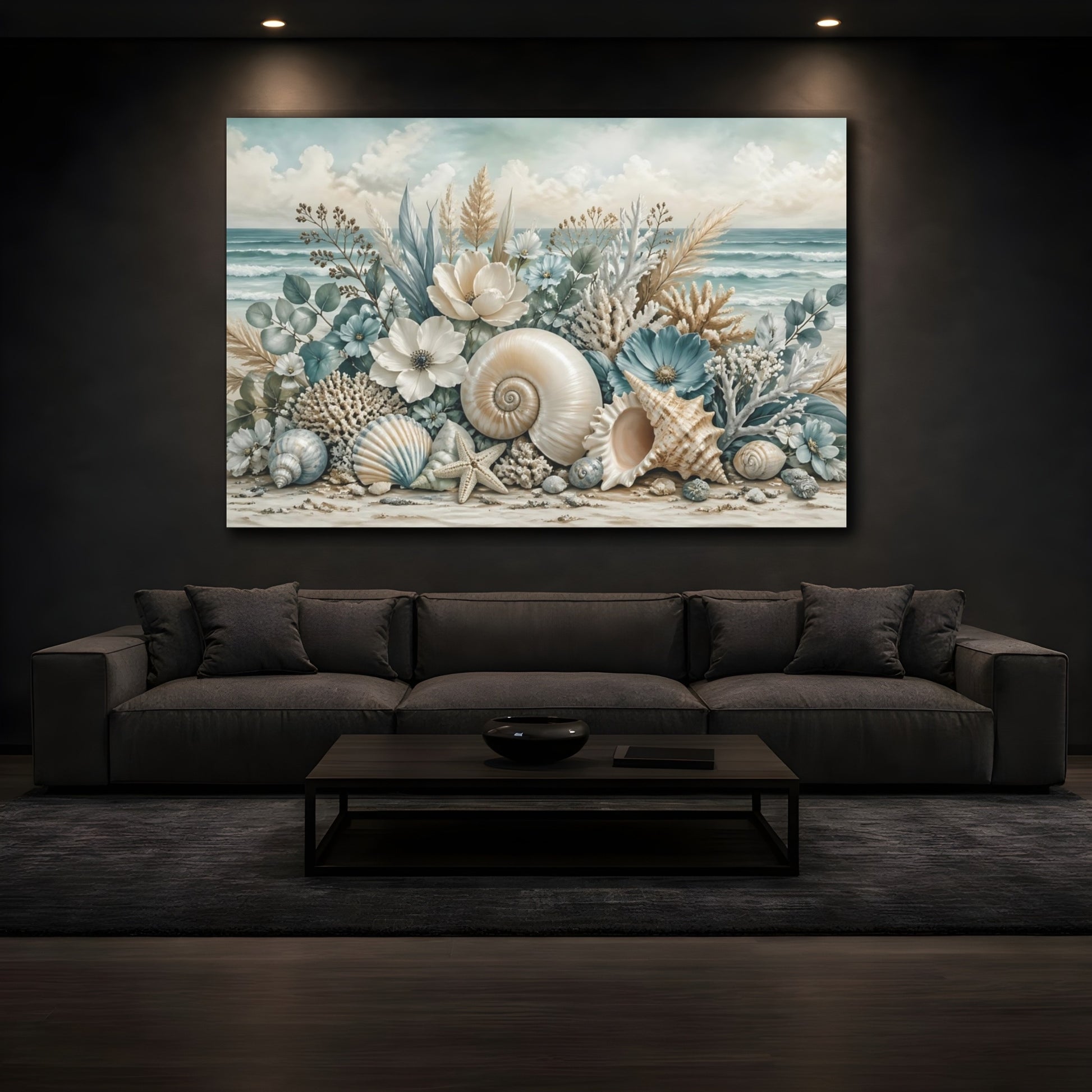 Mockup 4. Nature Seashells Coastal Seashells shown as stretched canvas wall art
