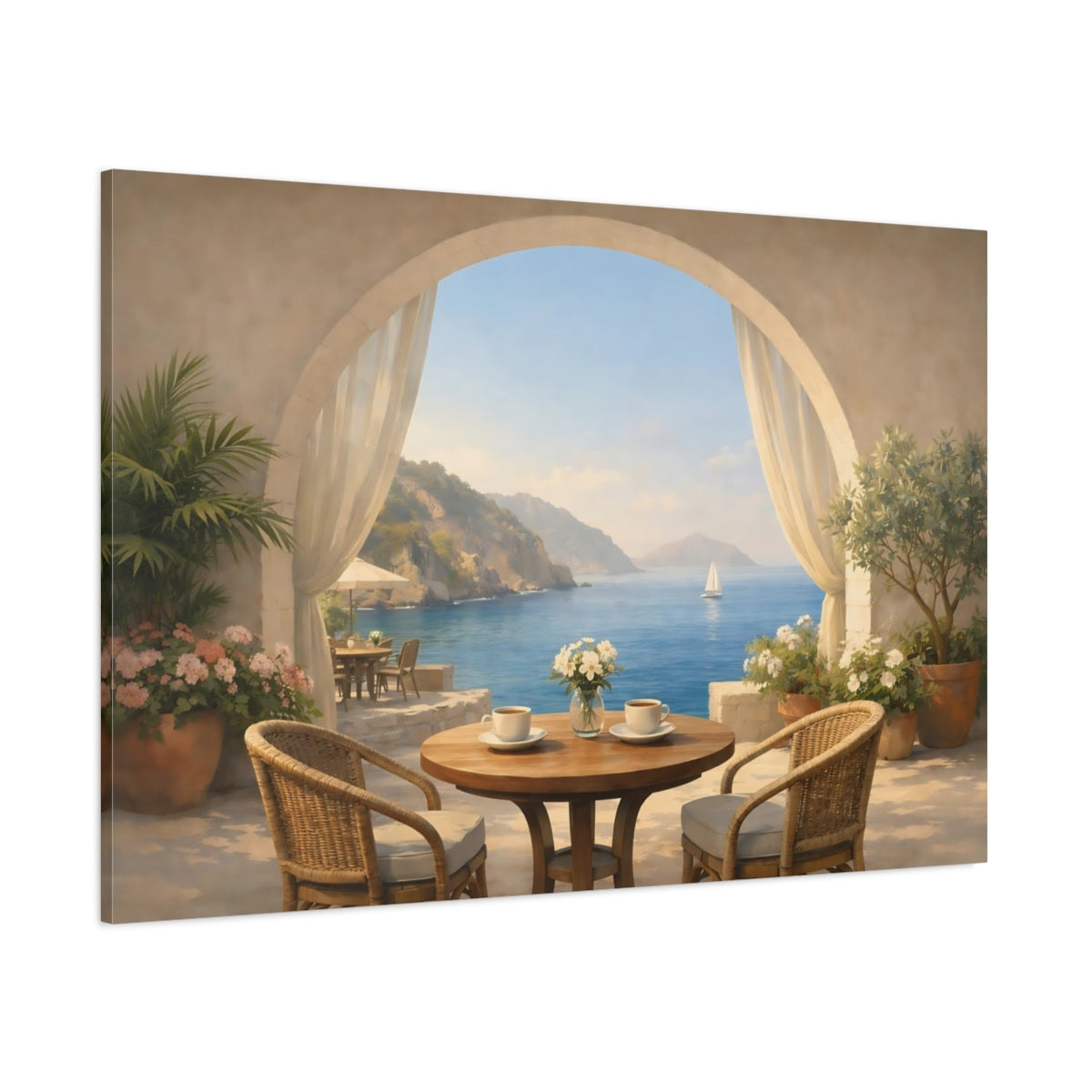 Nature Seaside Cafe Arch shown as stretched canvas wall art