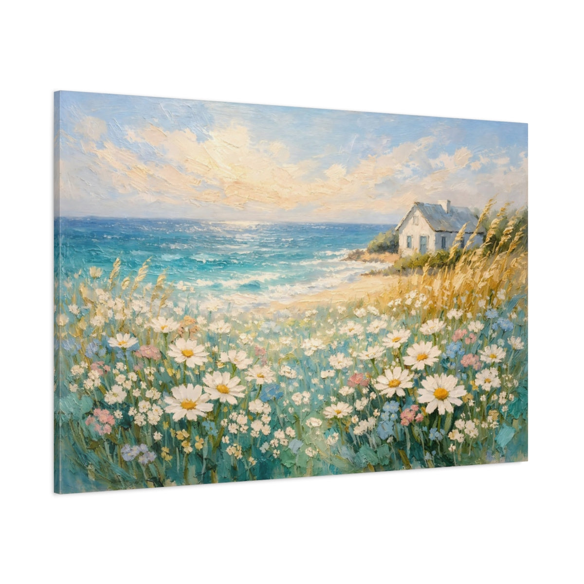 Nature Seaside Daisies Coastal Landscape shown as stretched canvas wall art