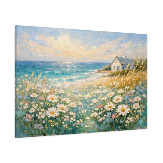 Nature Seaside Daisies Coastal Landscape shown as stretched canvas wall art