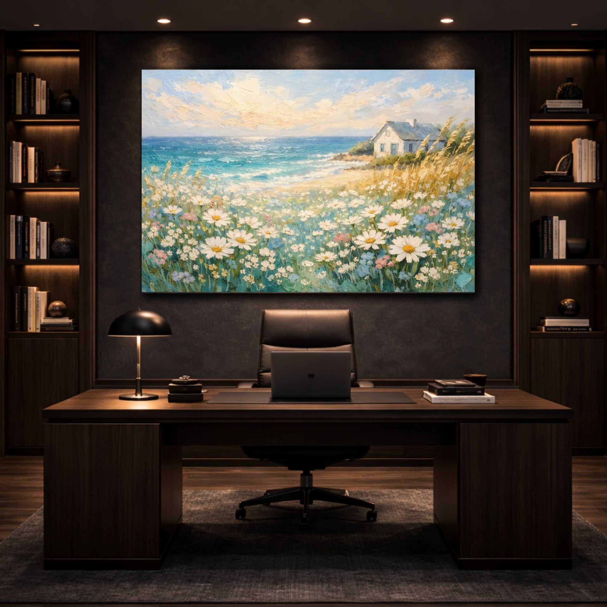 Nature Seaside Daisies Coastal Landscape shown as front canvas room wall art