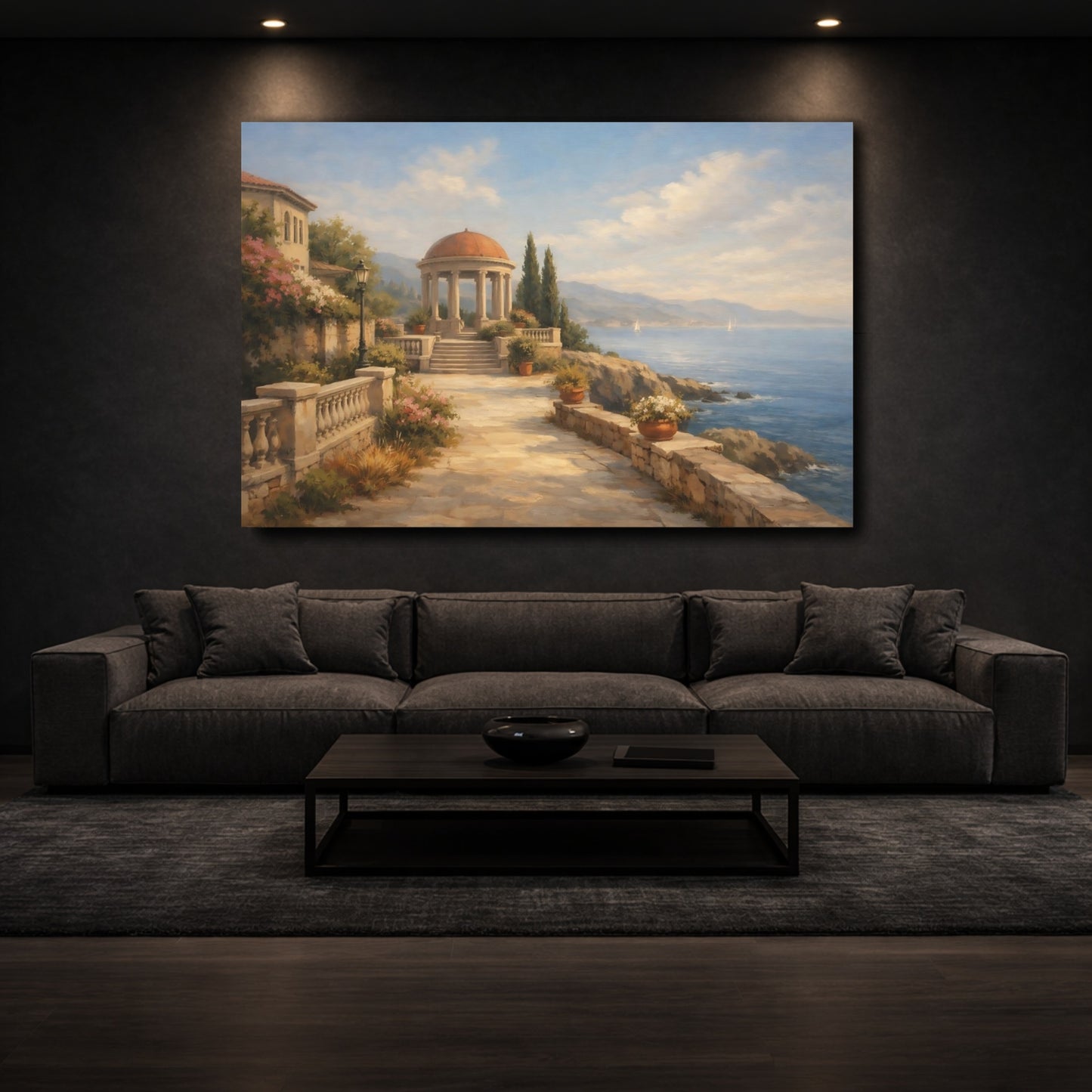 Mockup 2. Nature Seaside Gazebo Coastal Landscape shown as stretched canvas wall art