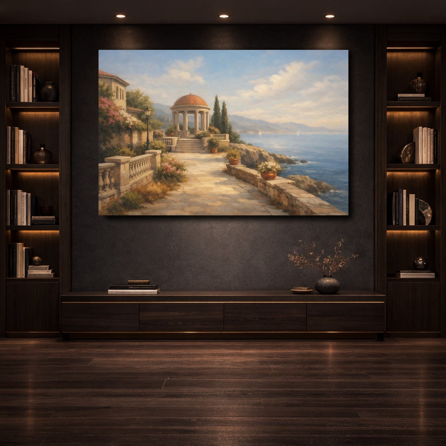 Mockup 3. Nature Seaside Gazebo Coastal Landscape shown as stretched canvas wall art