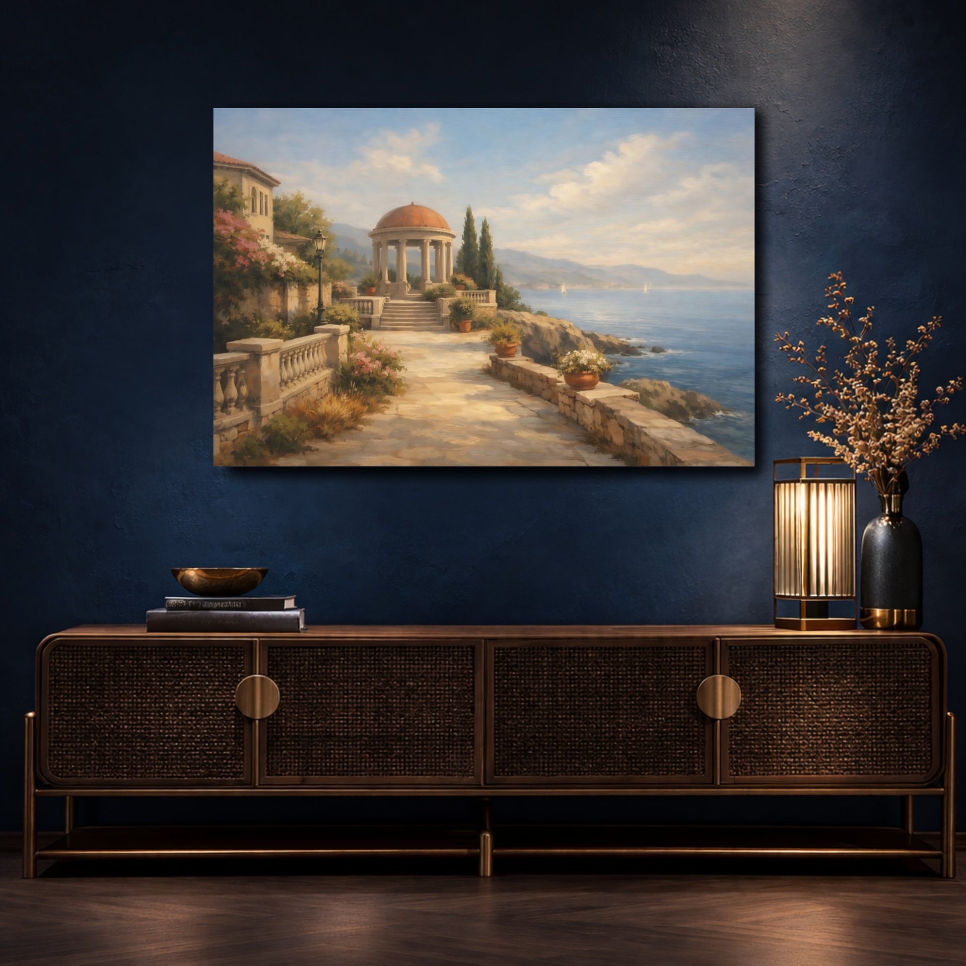 Mockup 4. Nature Seaside Gazebo Coastal Landscape shown as stretched canvas wall art