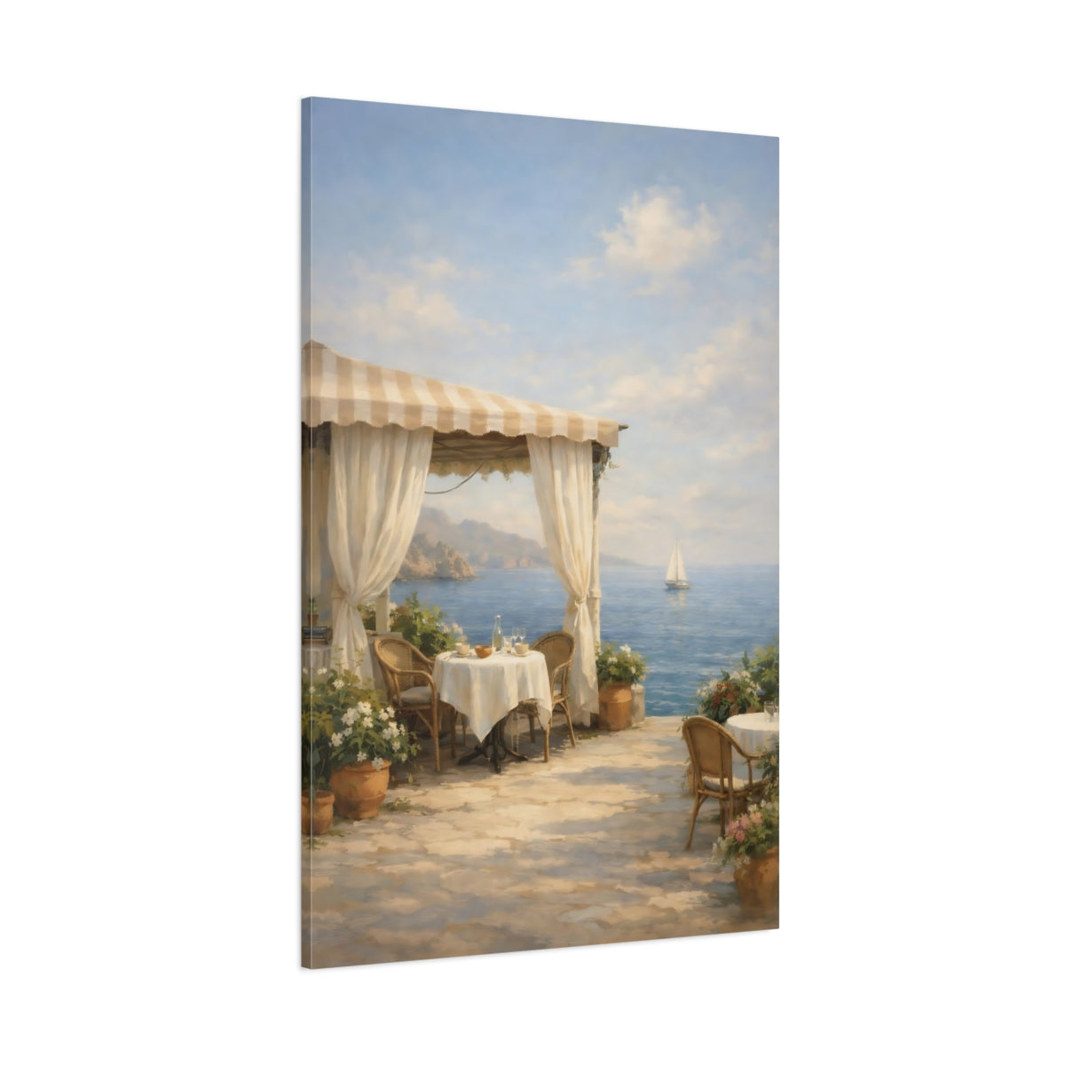 Main Mockup. Nature Seaside Patio Mediterranean Coastal shown as stretched canvas wall art