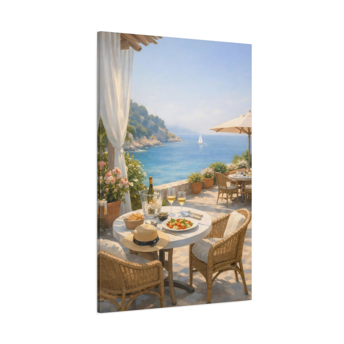 Main Mockup. Nature Seaside Terrace Blue Ocean Terrace shown as stretched canvas wall art