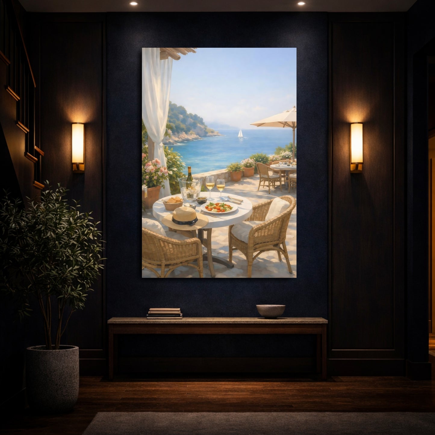 Mockup 3. Nature Seaside Terrace Blue Ocean Terrace shown as stretched canvas wall art