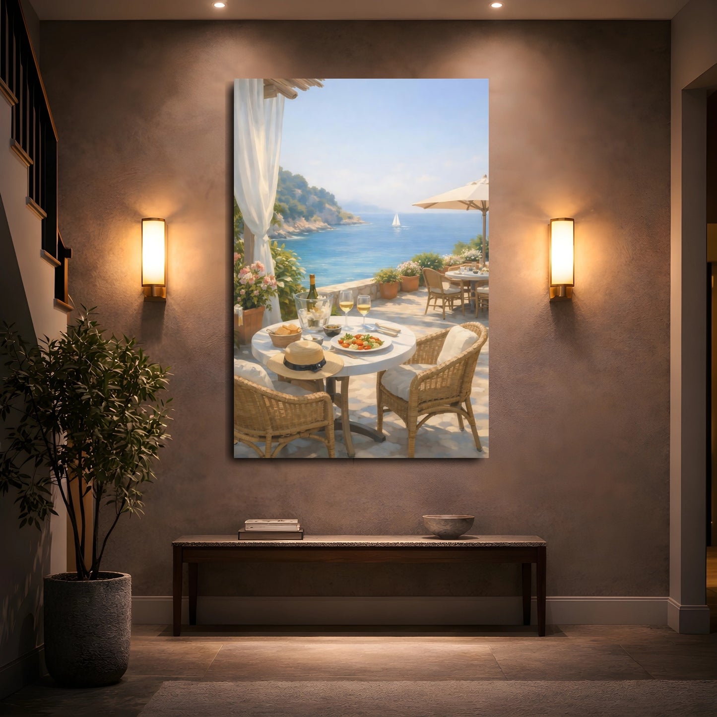 Mockup 4. Nature Seaside Terrace Blue Ocean Terrace shown as stretched canvas wall art