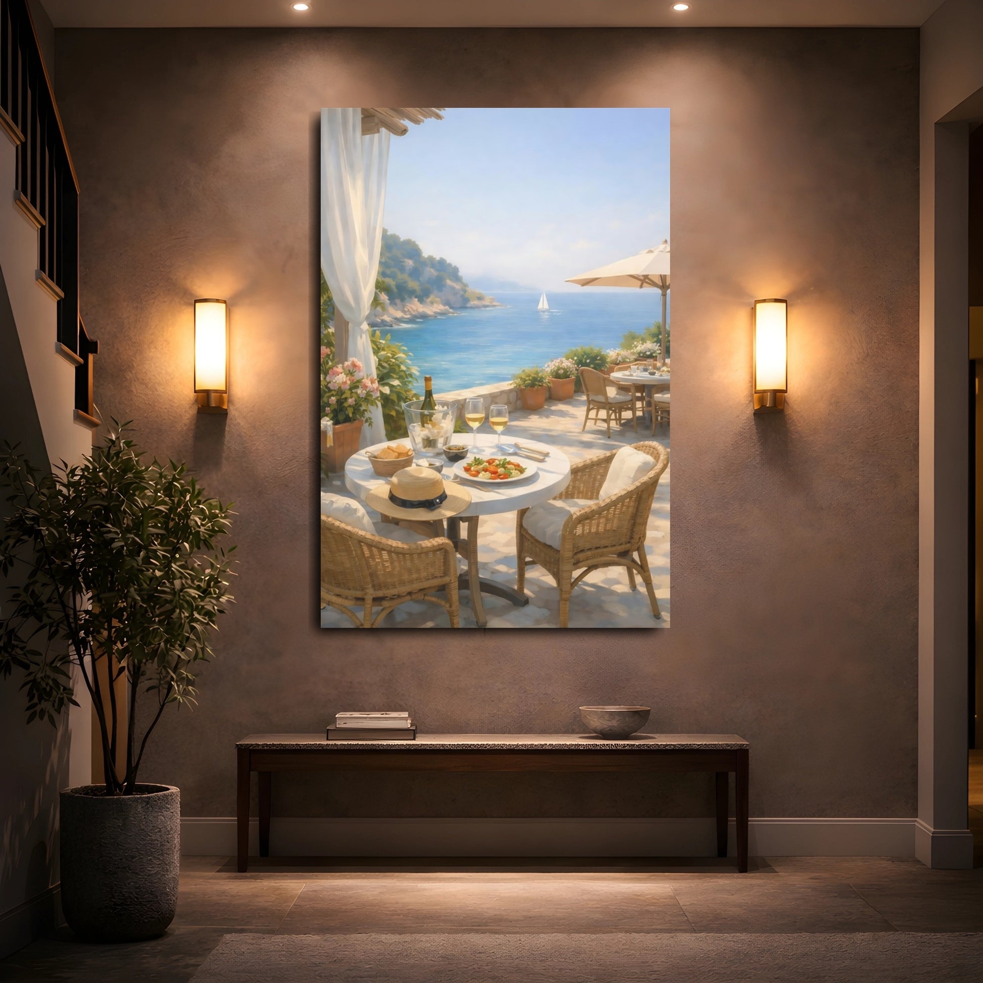 Mockup 4. Nature Seaside Terrace Blue Ocean Terrace shown as stretched canvas wall art