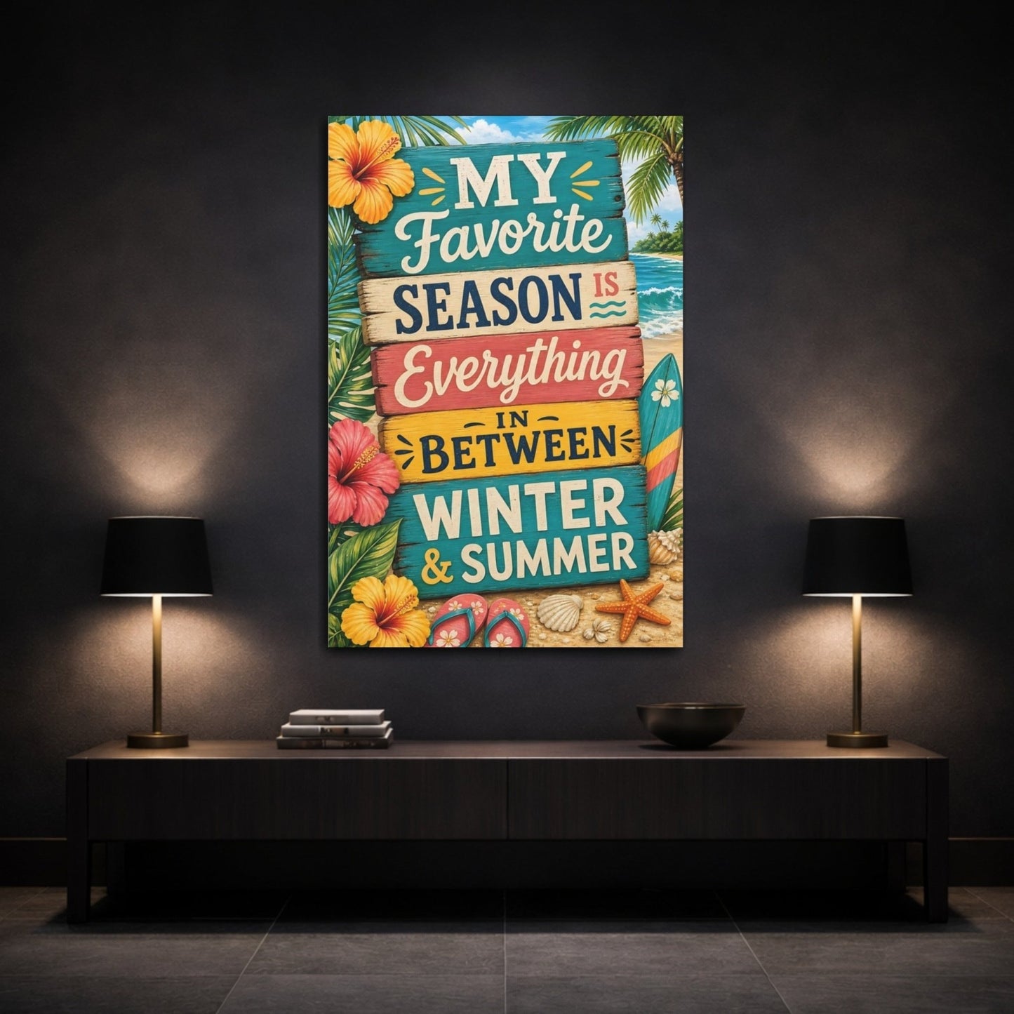 Nature Seasonal Quote Tropical Beach Canvas Wall Art Print – Illustrative Living Room, Above Fireplace - YesArtYes