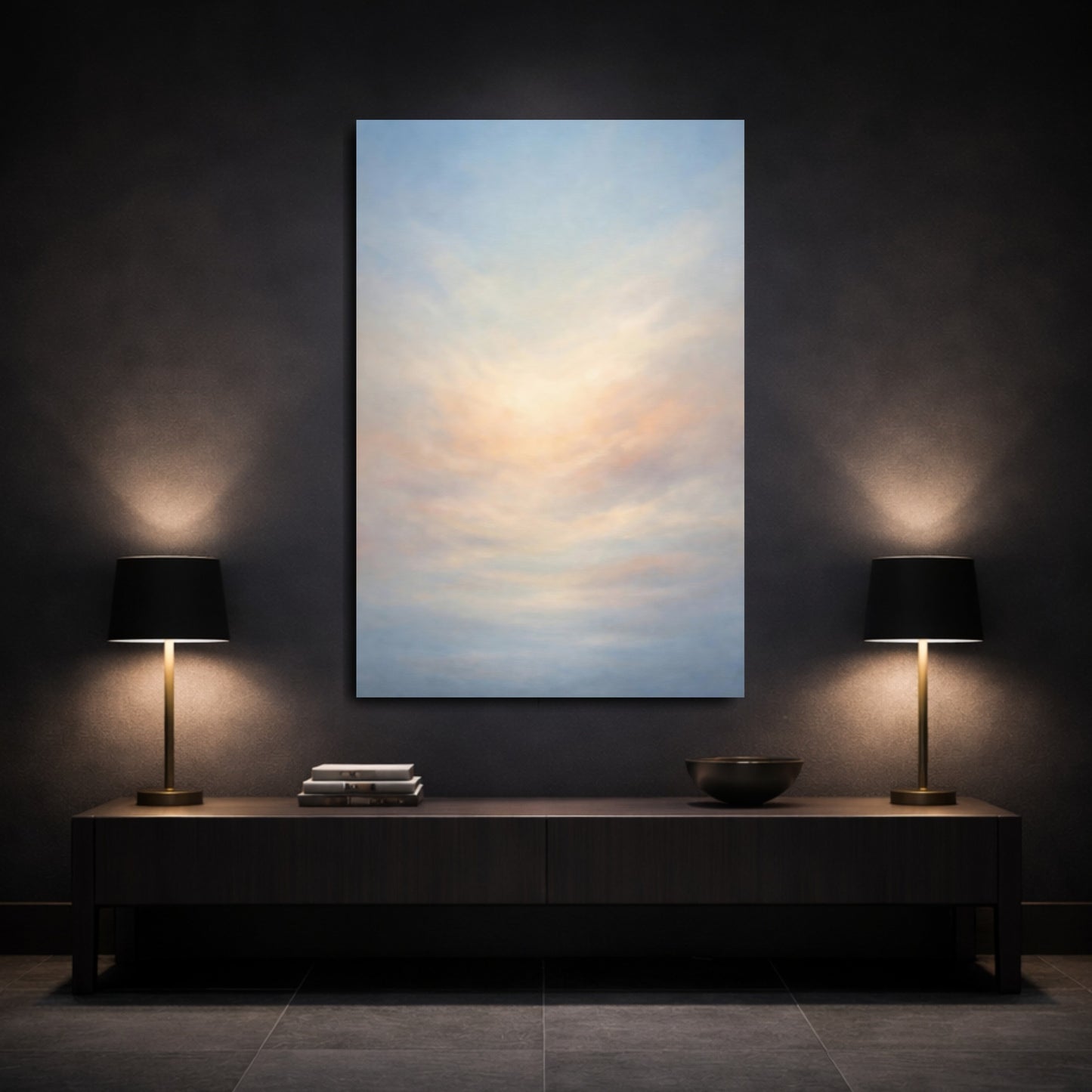 Mockup 2. Nature Sky Blue And Peach Sky shown as stretched canvas wall art