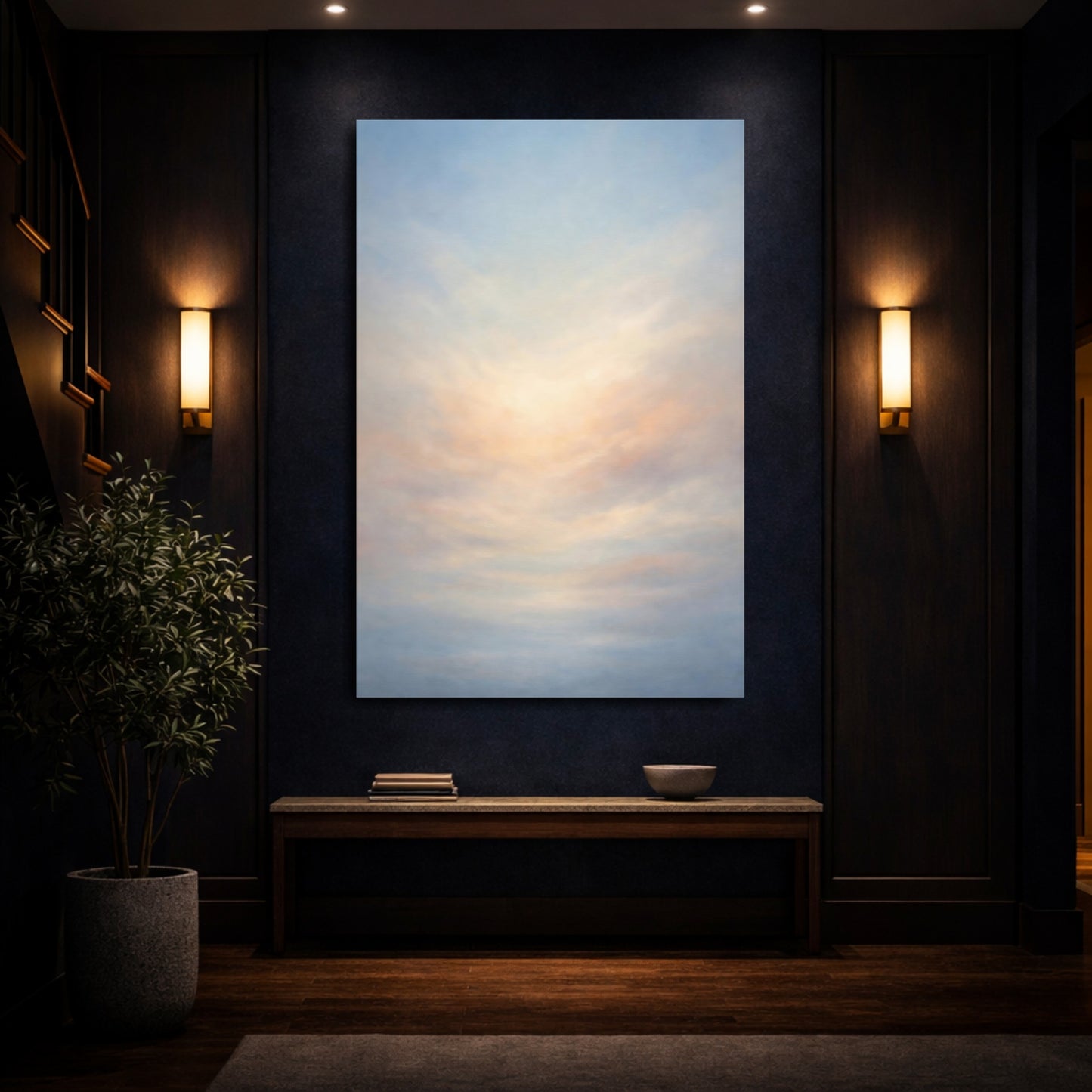 Mockup 3. Nature Sky Blue And Peach Sky shown as stretched canvas wall art