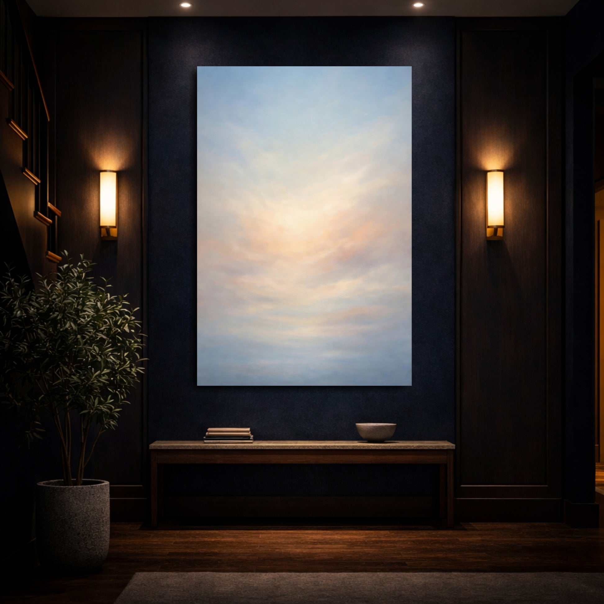 Mockup 3. Nature Sky Blue And Peach Sky shown as stretched canvas wall art