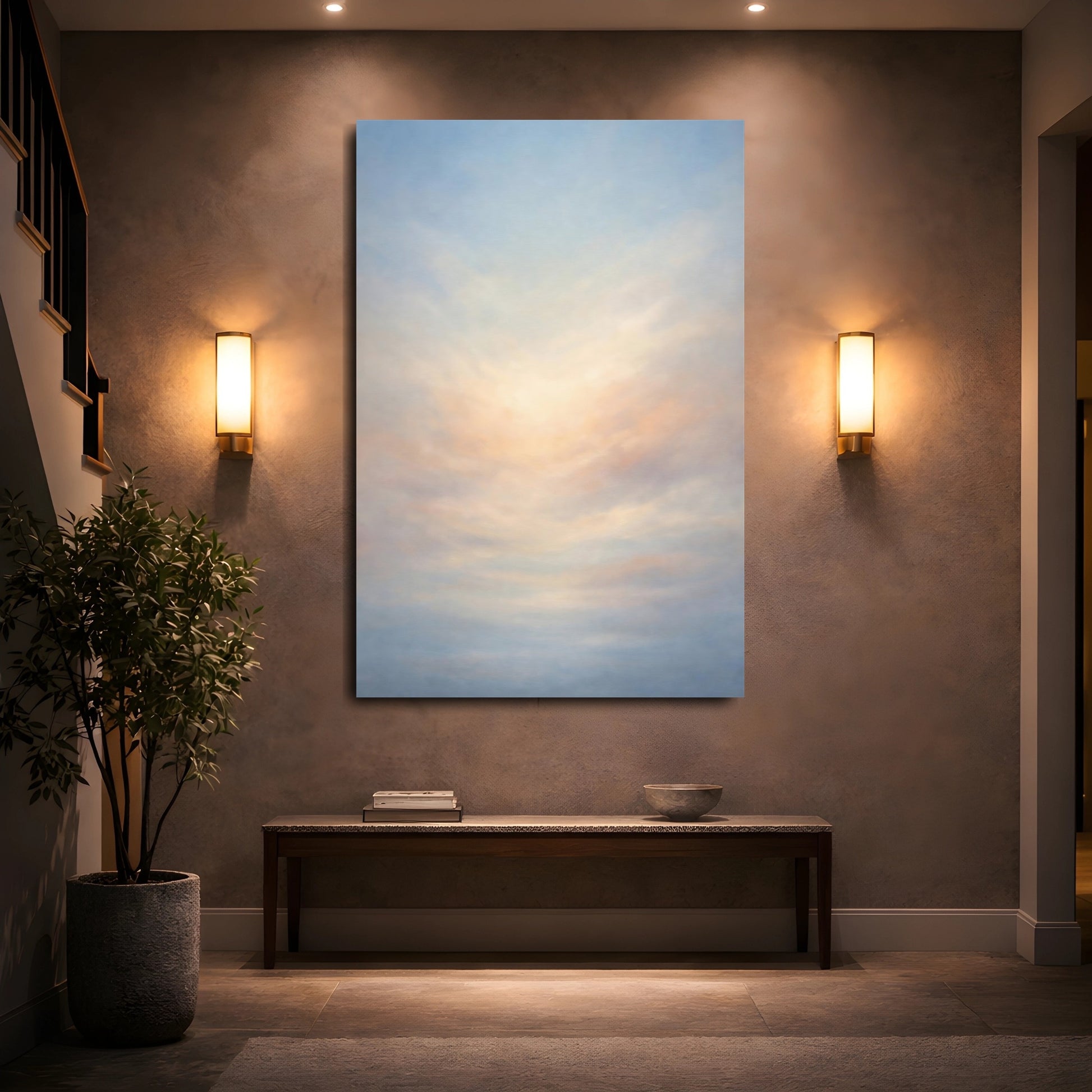 Mockup 4. Nature Sky Blue And Peach Sky shown as stretched canvas wall art