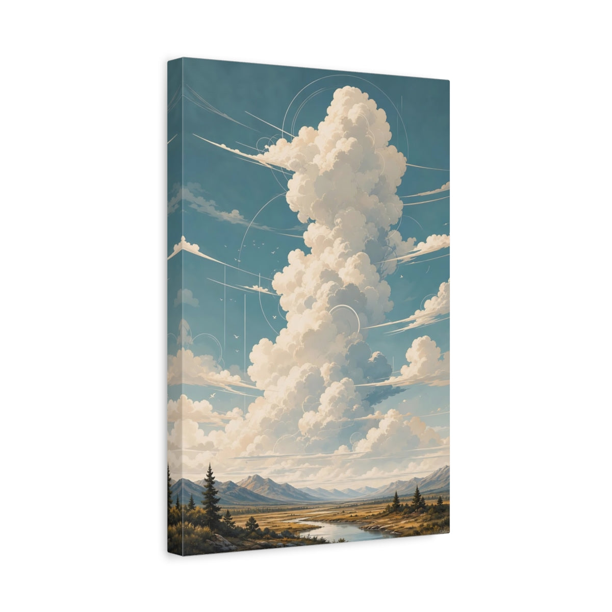 Side Mockup 4. Nature Sky Clouds Blue Sky Clouds shown as stretched canvas wall art