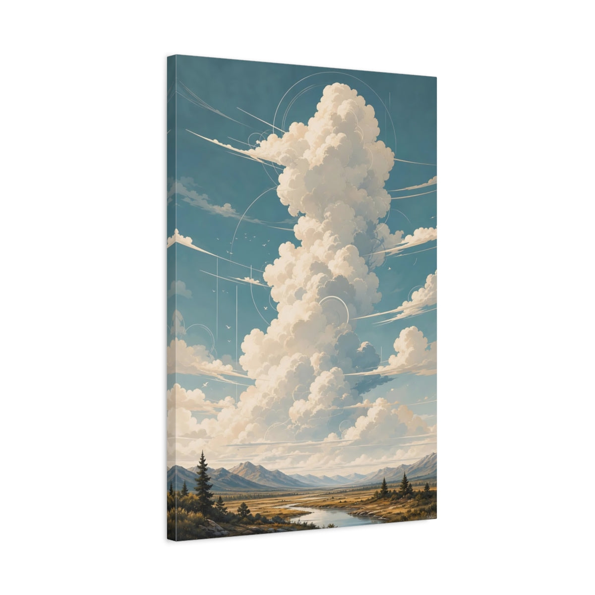 Side Mockup 2. Nature Sky Clouds Blue Sky Clouds shown as stretched canvas wall art