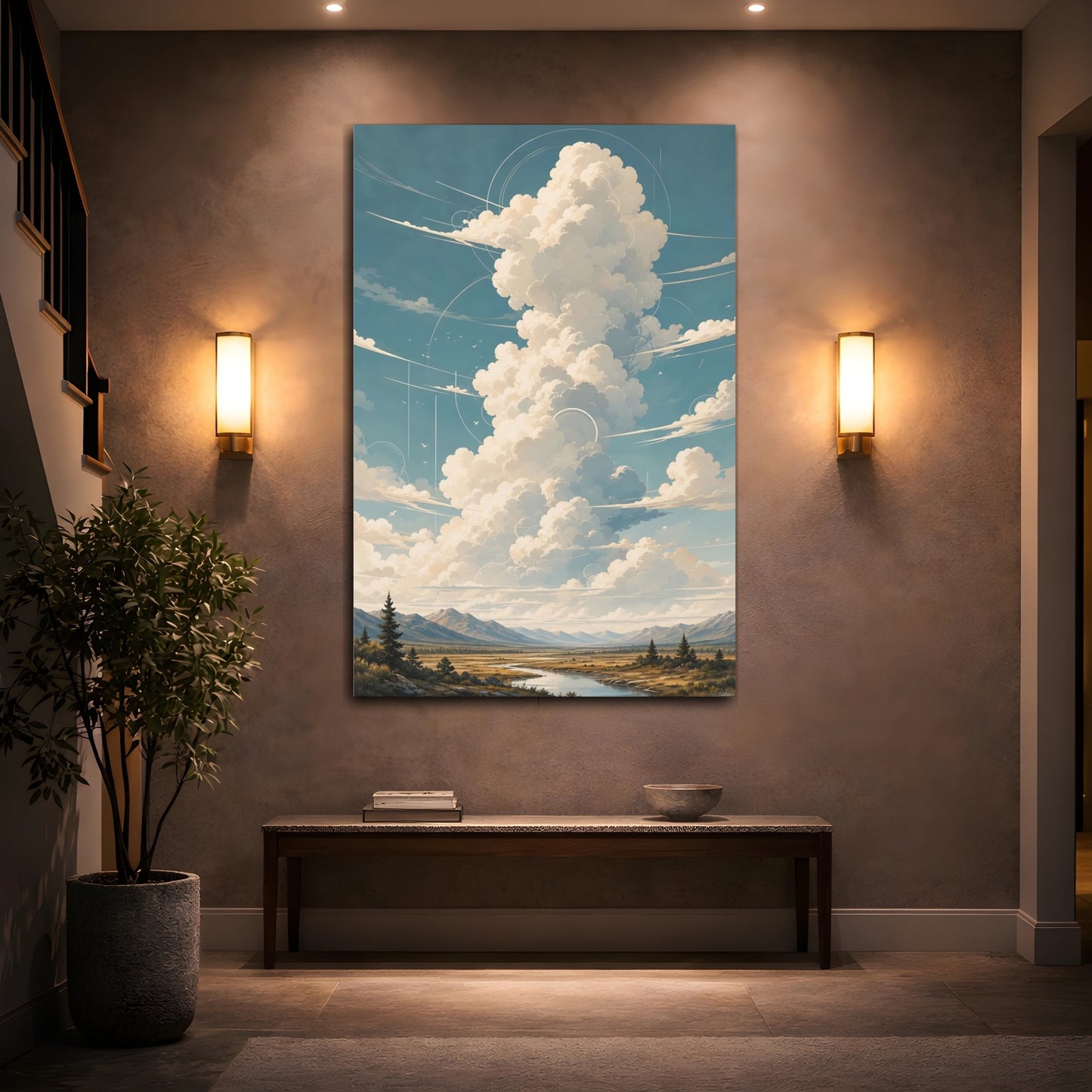Mockup 2. Nature Sky Clouds Blue Sky Clouds shown as stretched canvas wall art
