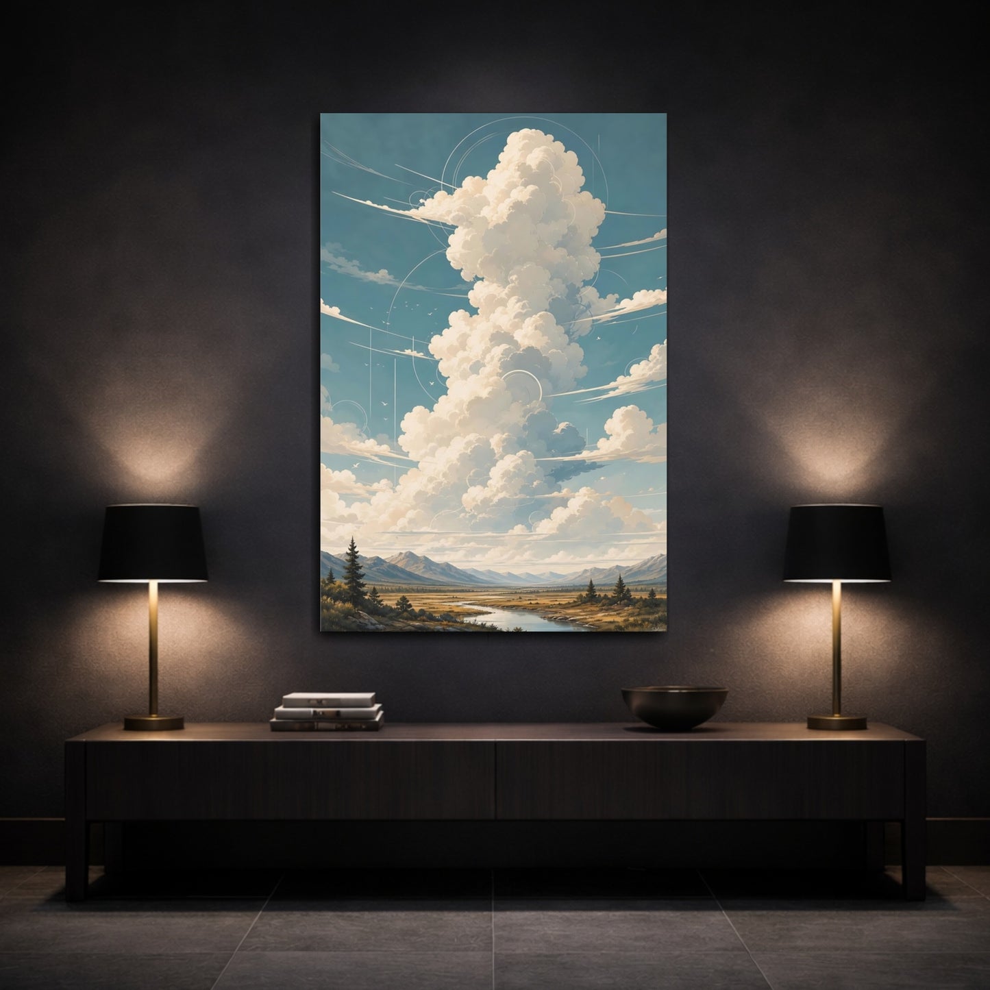 Mockup 3. Nature Sky Clouds Blue Sky Clouds shown as stretched canvas wall art