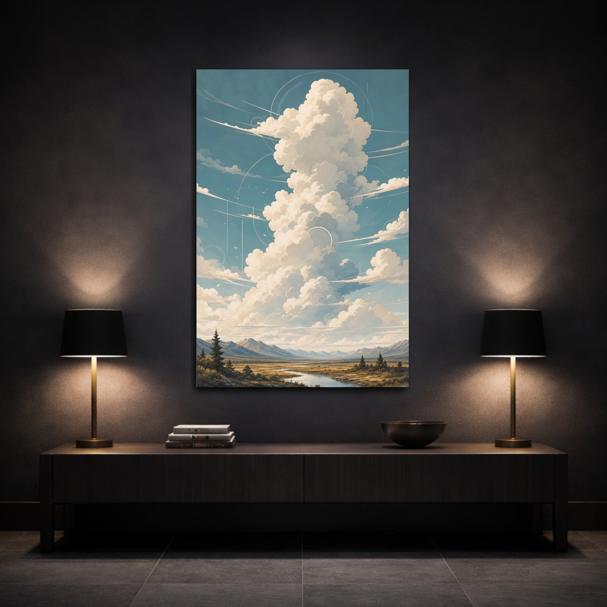Mockup 3. Nature Sky Clouds Blue Sky Clouds shown as stretched canvas wall art