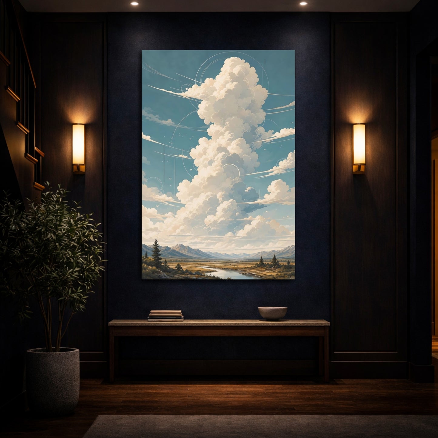 Mockup 4. Nature Sky Clouds Blue Sky Clouds shown as stretched canvas wall art