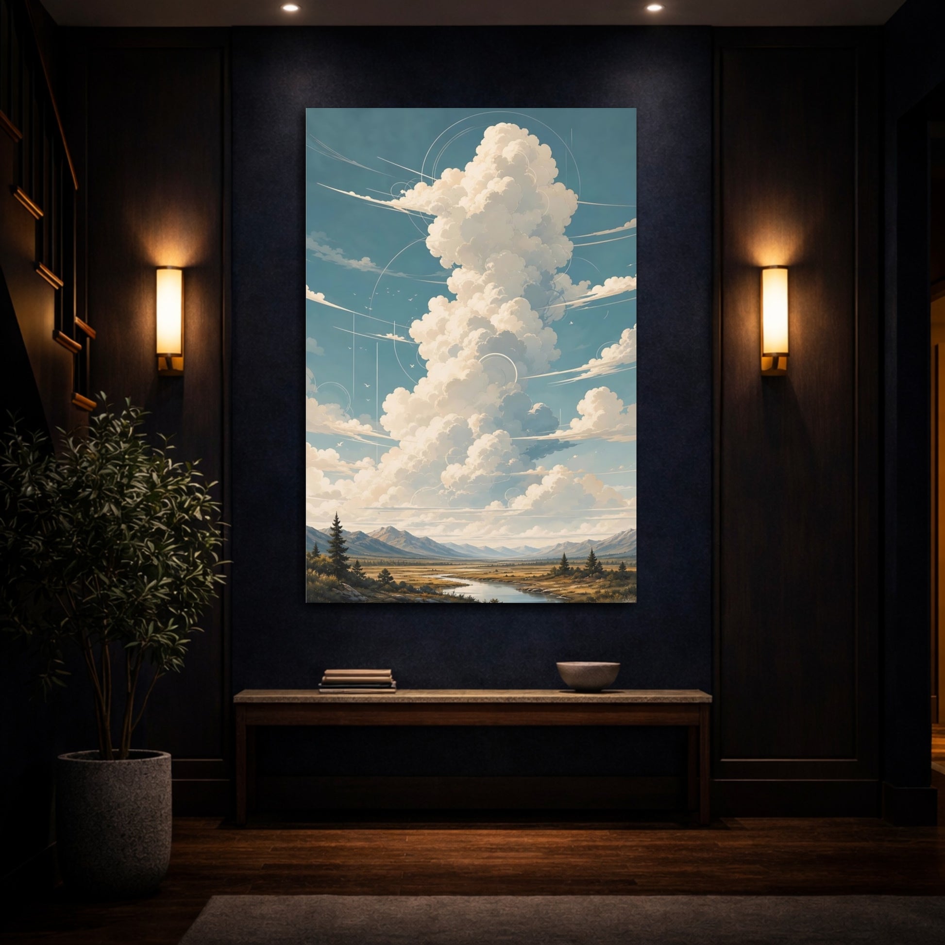 Mockup 4. Nature Sky Clouds Blue Sky Clouds shown as stretched canvas wall art