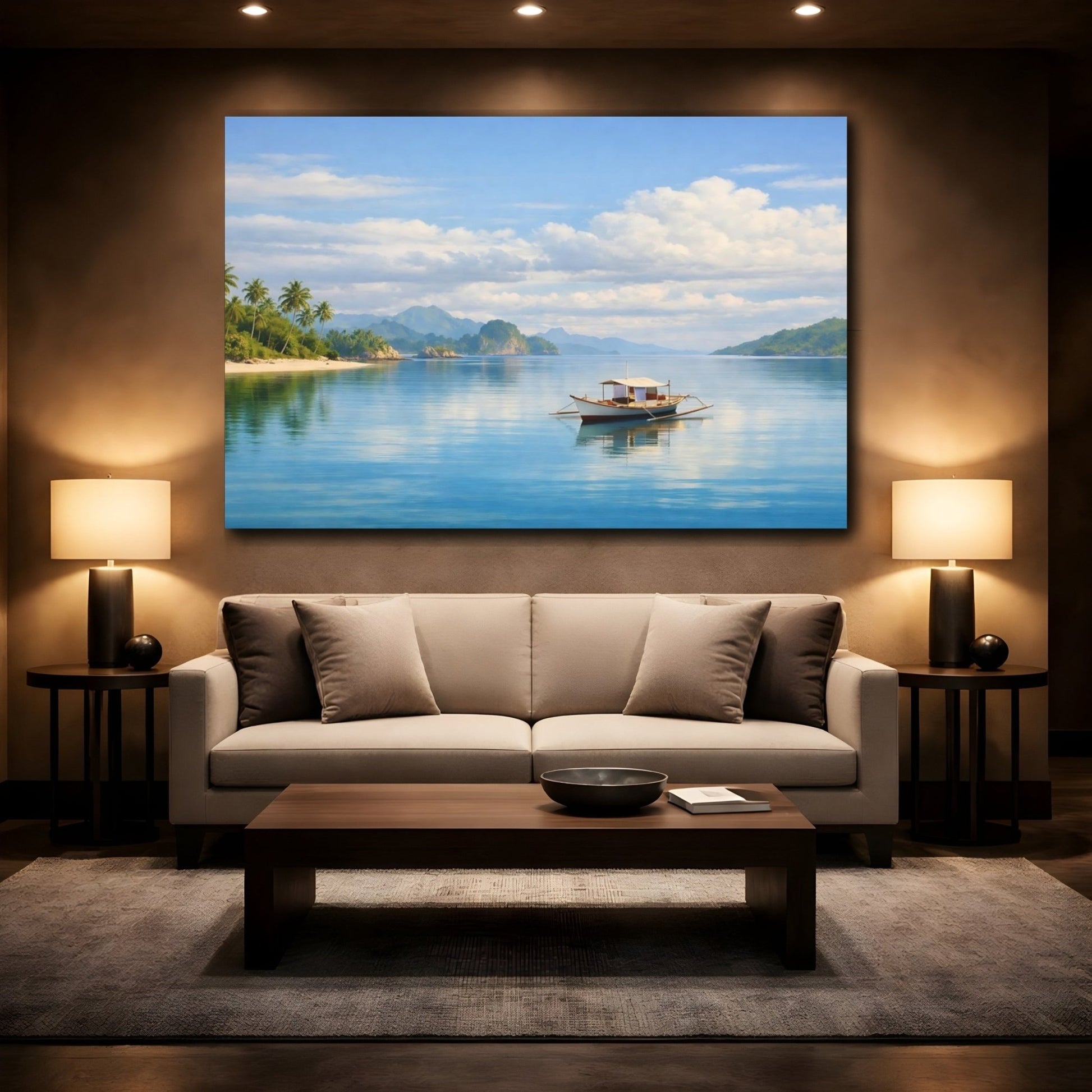 Nature Small Boat Blue Tropical - Canvas Wall Art Print - YesArtYes